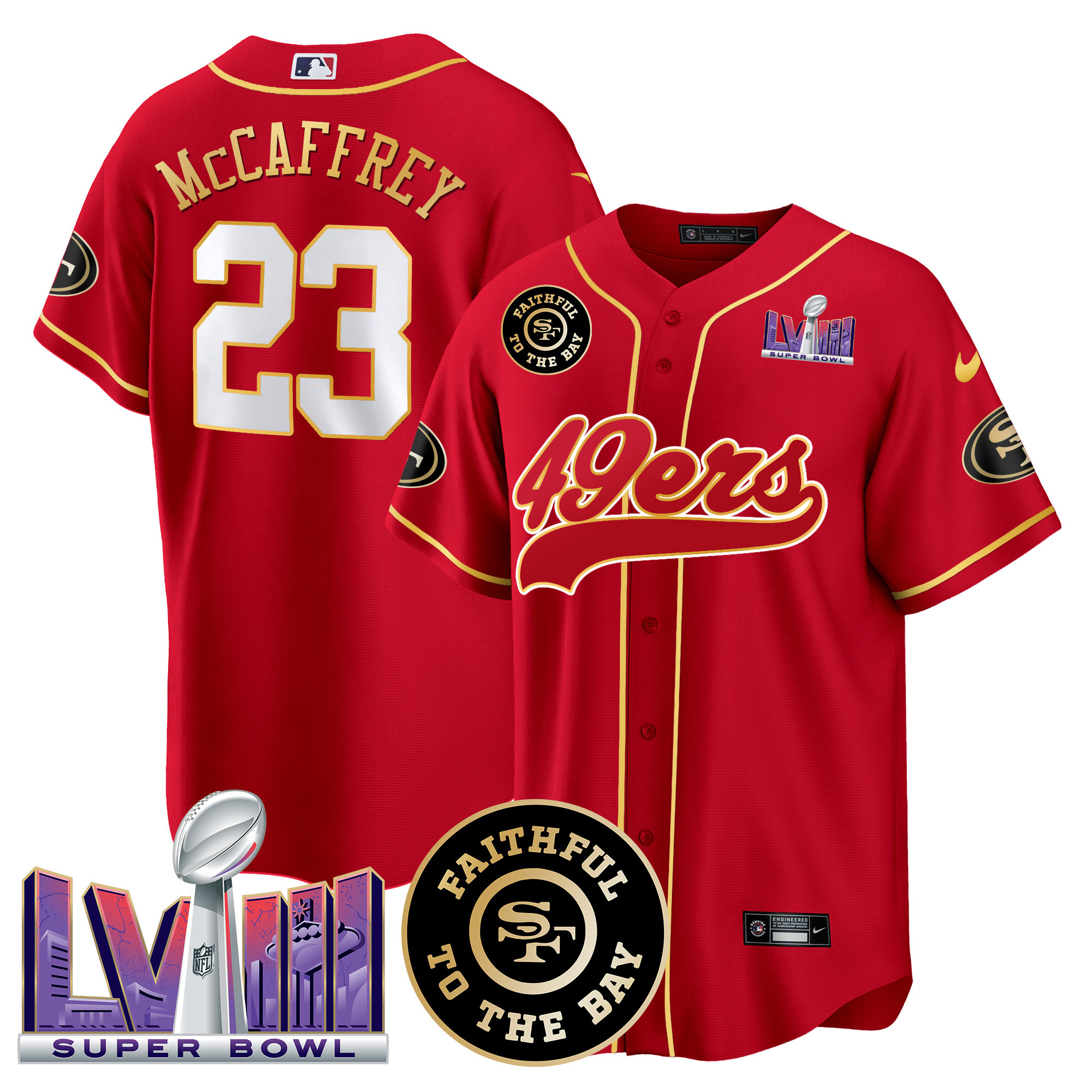 Men's 49ers Faithful & Super Bowl LVIII Patch Baseball Jersey - All Stitched - Image 21