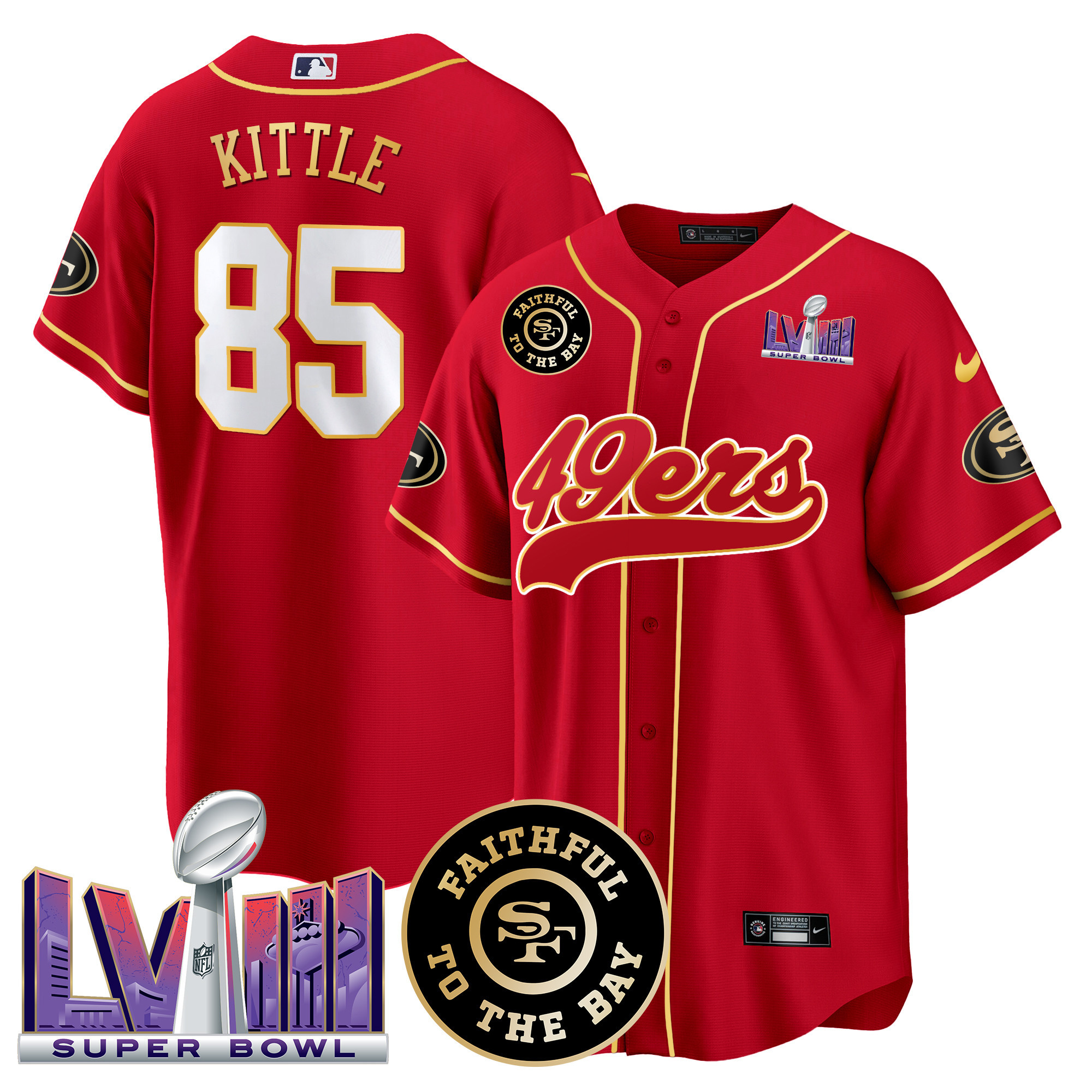 Men's 49ers Faithful & Super Bowl LVIII Patch Baseball Jersey - All Stitched - Image 24