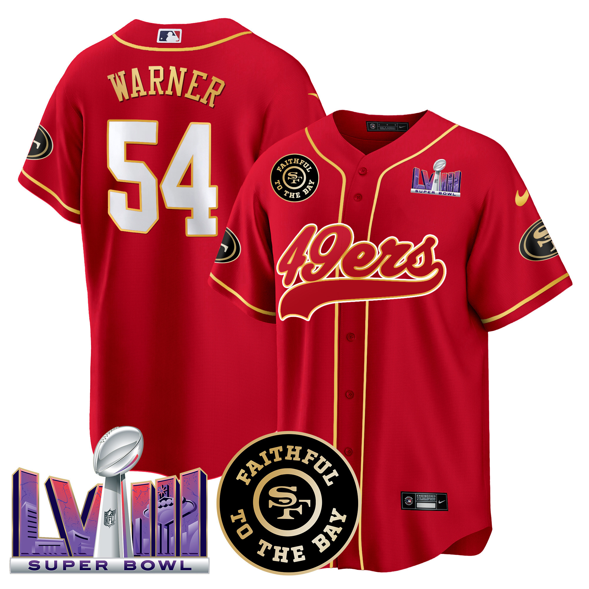 Men's 49ers Faithful & Super Bowl LVIII Patch Baseball Jersey - All Stitched - Image 25