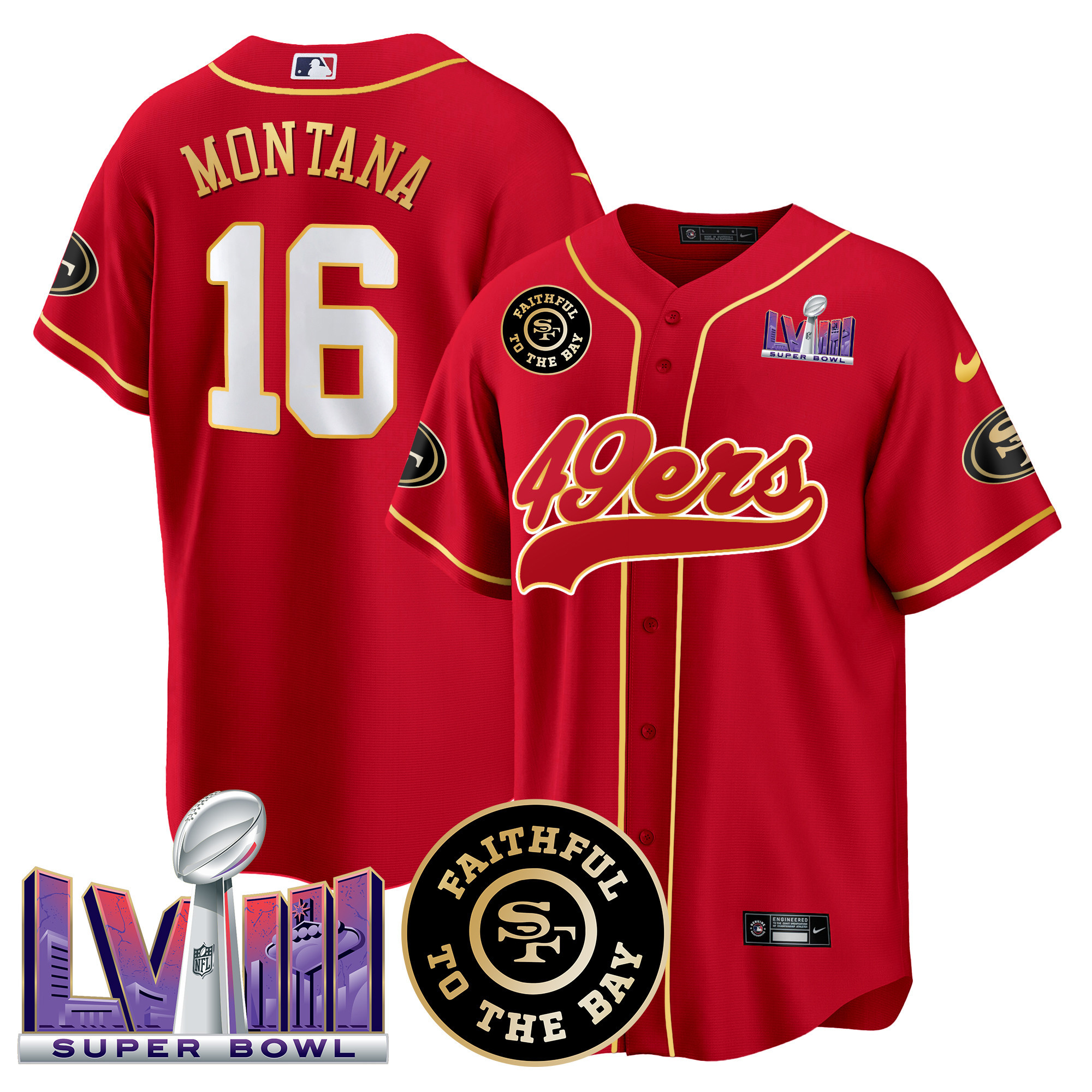 Men's 49ers Faithful & Super Bowl LVIII Patch Baseball Jersey - All Stitched - Image 28