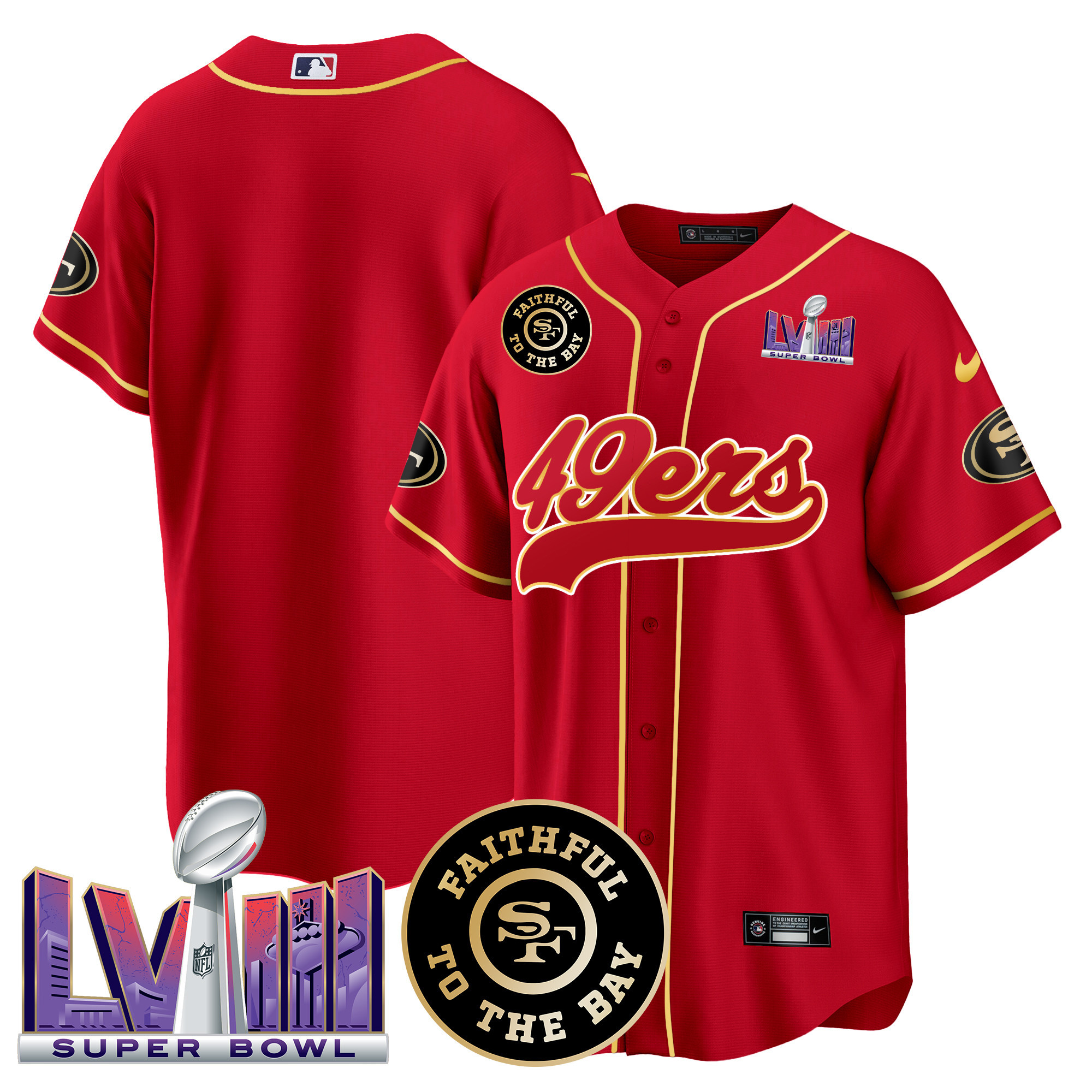 Men's 49ers Faithful & Super Bowl LVIII Patch Baseball Jersey - All Stitched - Image 30