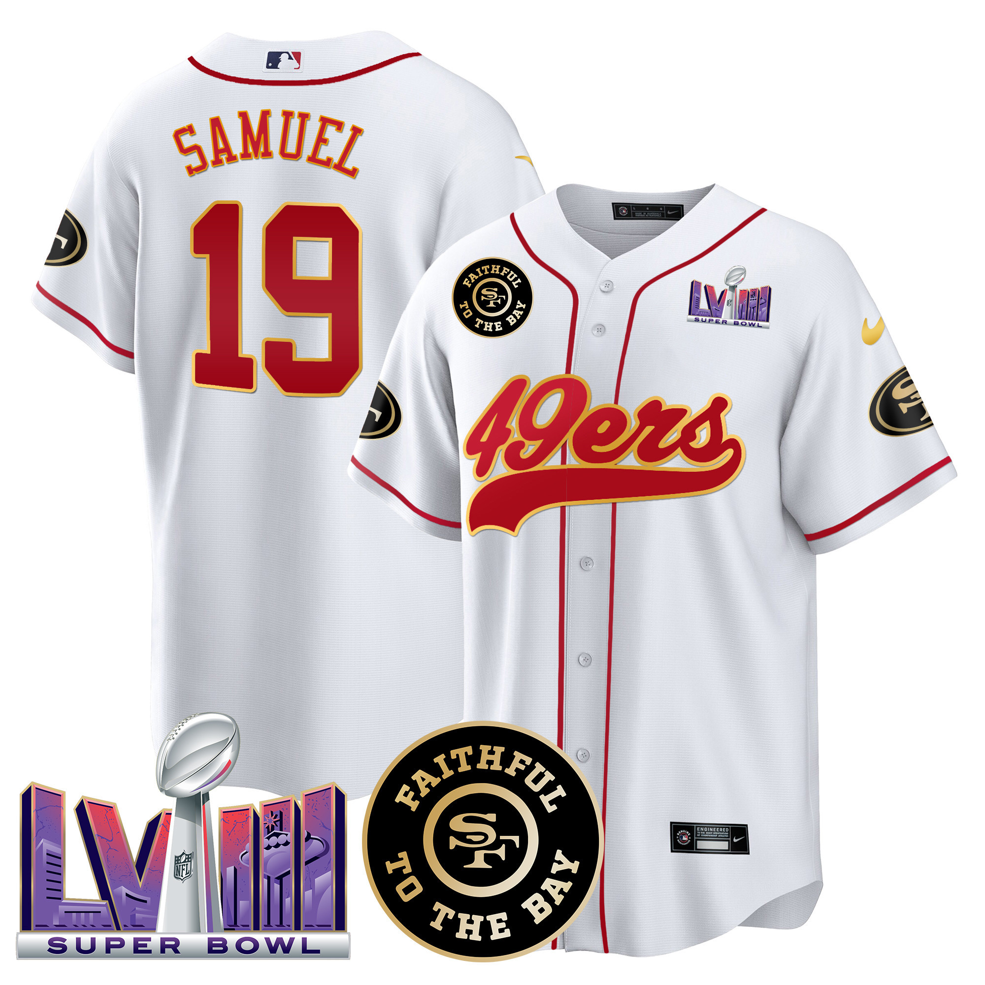 Men's 49ers Faithful & Super Bowl LVIII Patch Baseball Jersey - All Stitched - Image 32