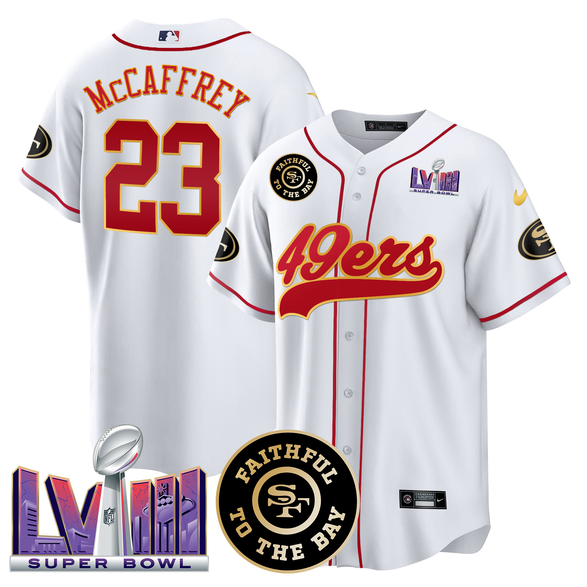 Men's 49ers Faithful & Super Bowl LVIII Patch Baseball Jersey - All Stitched - Image 31