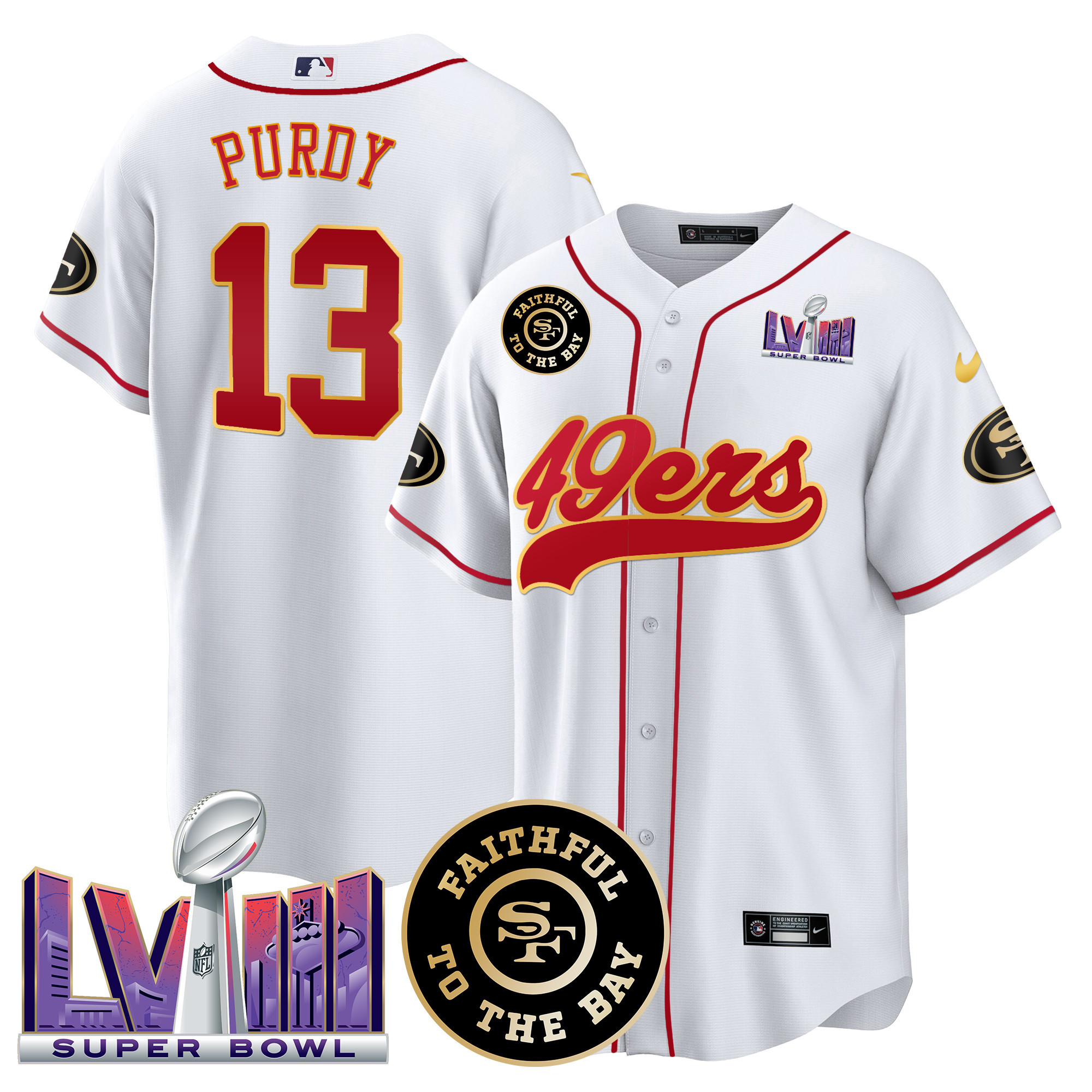 Men's 49ers Faithful & Super Bowl LVIII Patch Baseball Jersey - All Stitched - Image 33