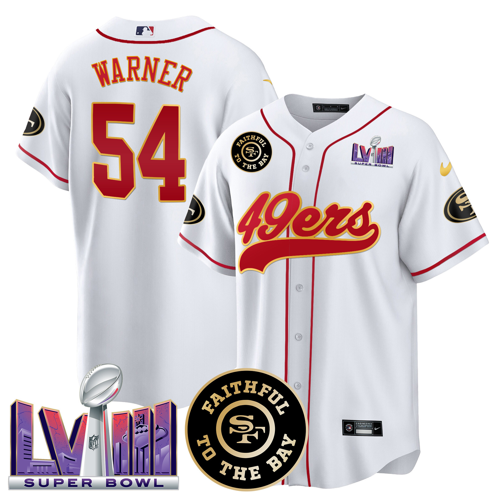 Men's 49ers Faithful & Super Bowl LVIII Patch Baseball Jersey - All Stitched - Image 35
