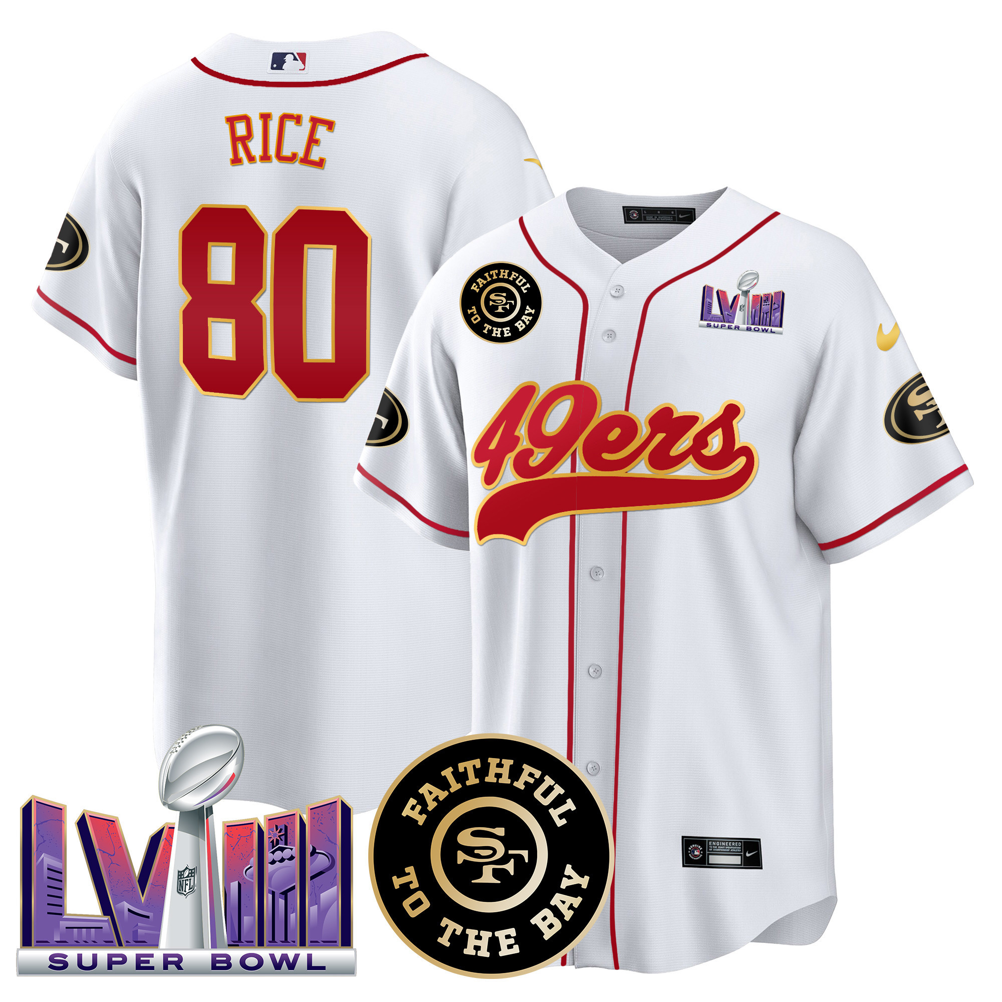 Men's 49ers Faithful & Super Bowl LVIII Patch Baseball Jersey - All Stitched - Image 36