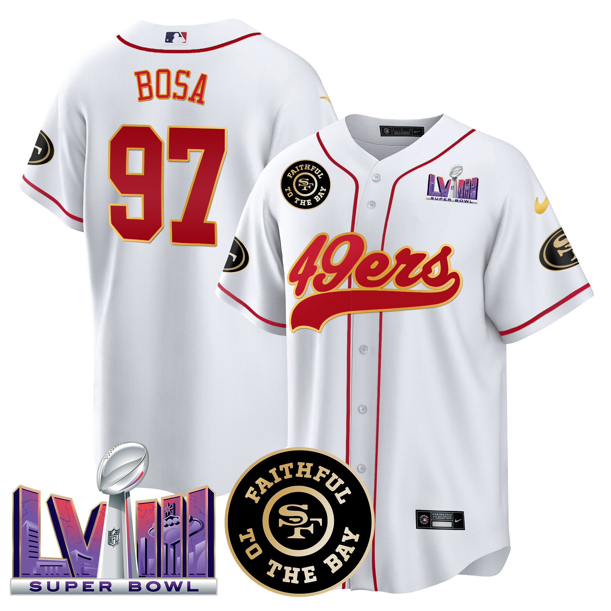 Men's 49ers Faithful & Super Bowl LVIII Patch Baseball Jersey - All Stitched - Image 37