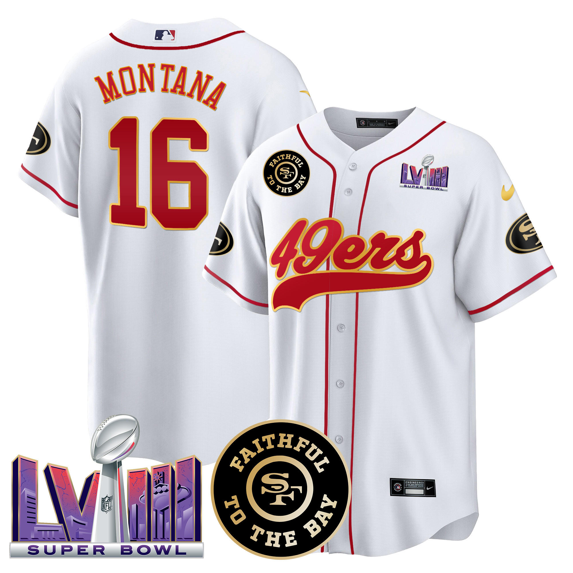 Men's 49ers Faithful & Super Bowl LVIII Patch Baseball Jersey - All Stitched - Image 38
