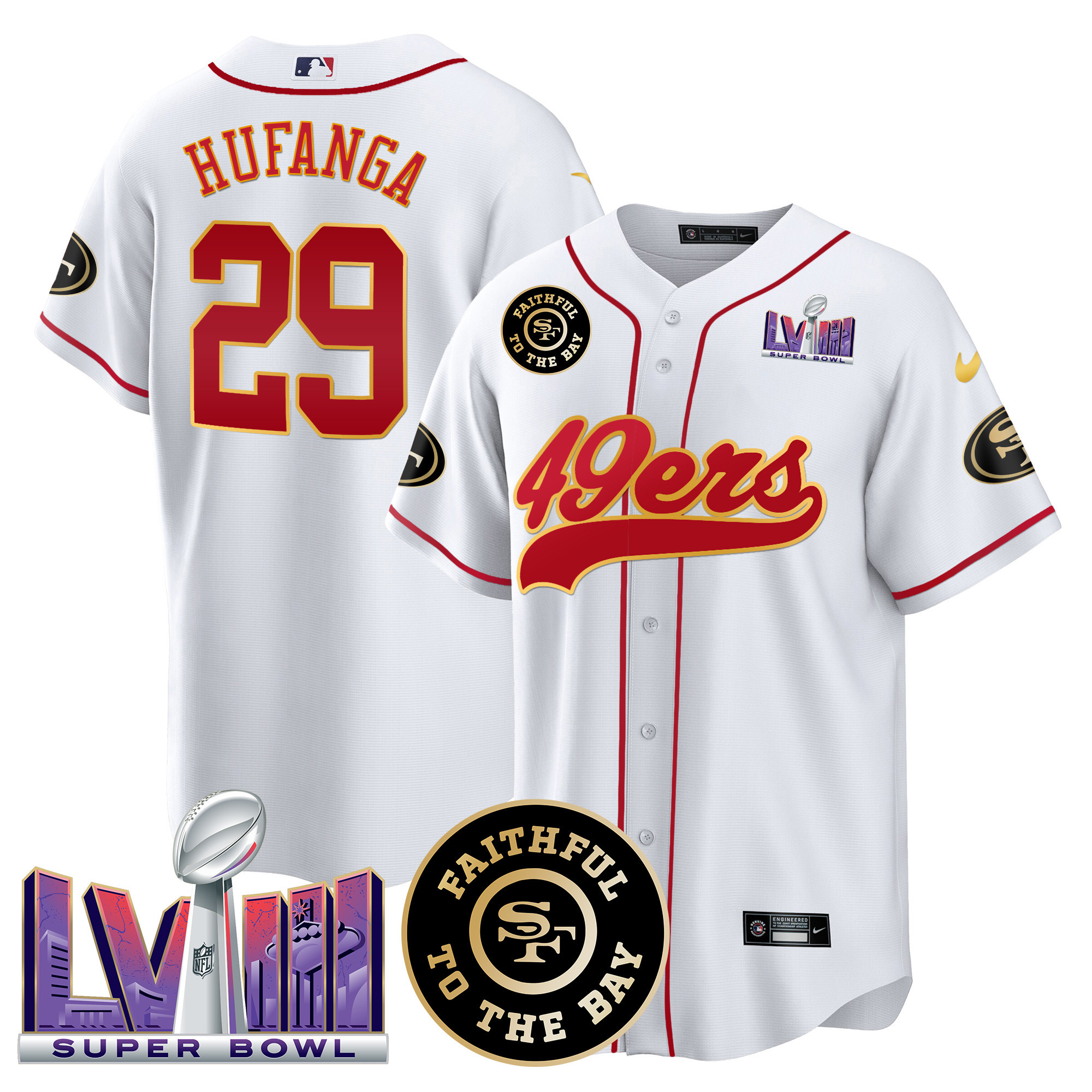Men's 49ers Faithful & Super Bowl LVIII Patch Baseball Jersey - All Stitched - Image 39