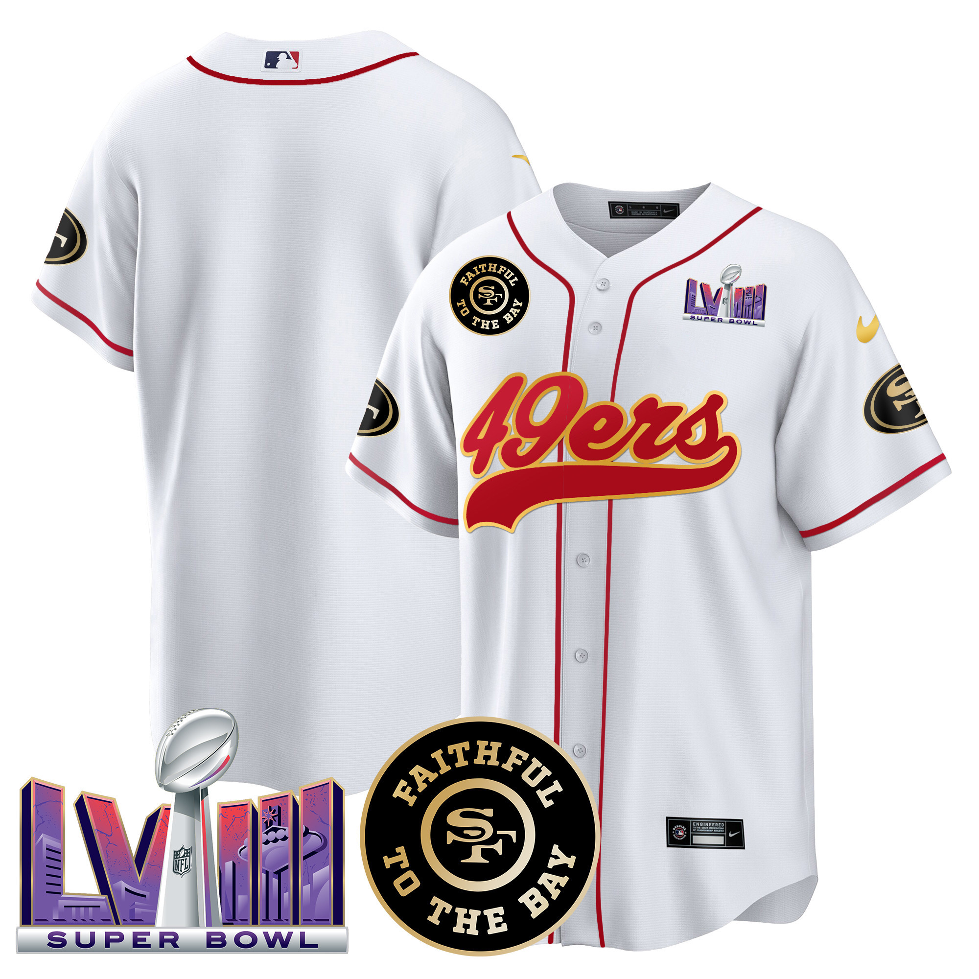 Men's 49ers Faithful & Super Bowl LVIII Patch Baseball Jersey - All Stitched - Image 40