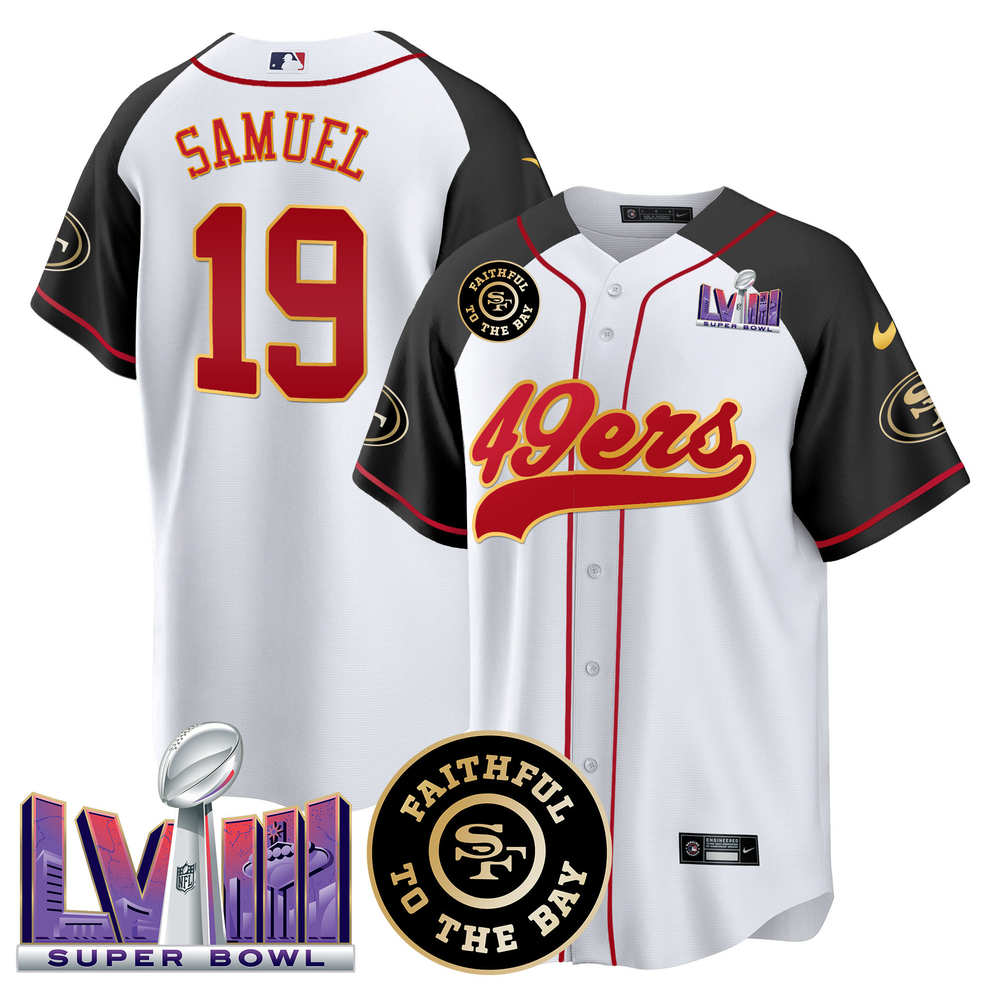 Men's 49ers Faithful & Super Bowl LVIII Patch Baseball Jersey - All Stitched - Image 42
