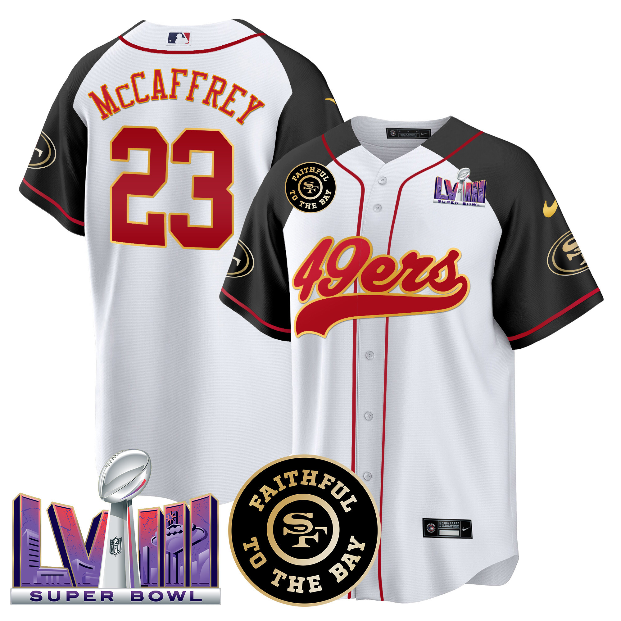 Men's 49ers Faithful & Super Bowl LVIII Patch Baseball Jersey - All Stitched - Image 41