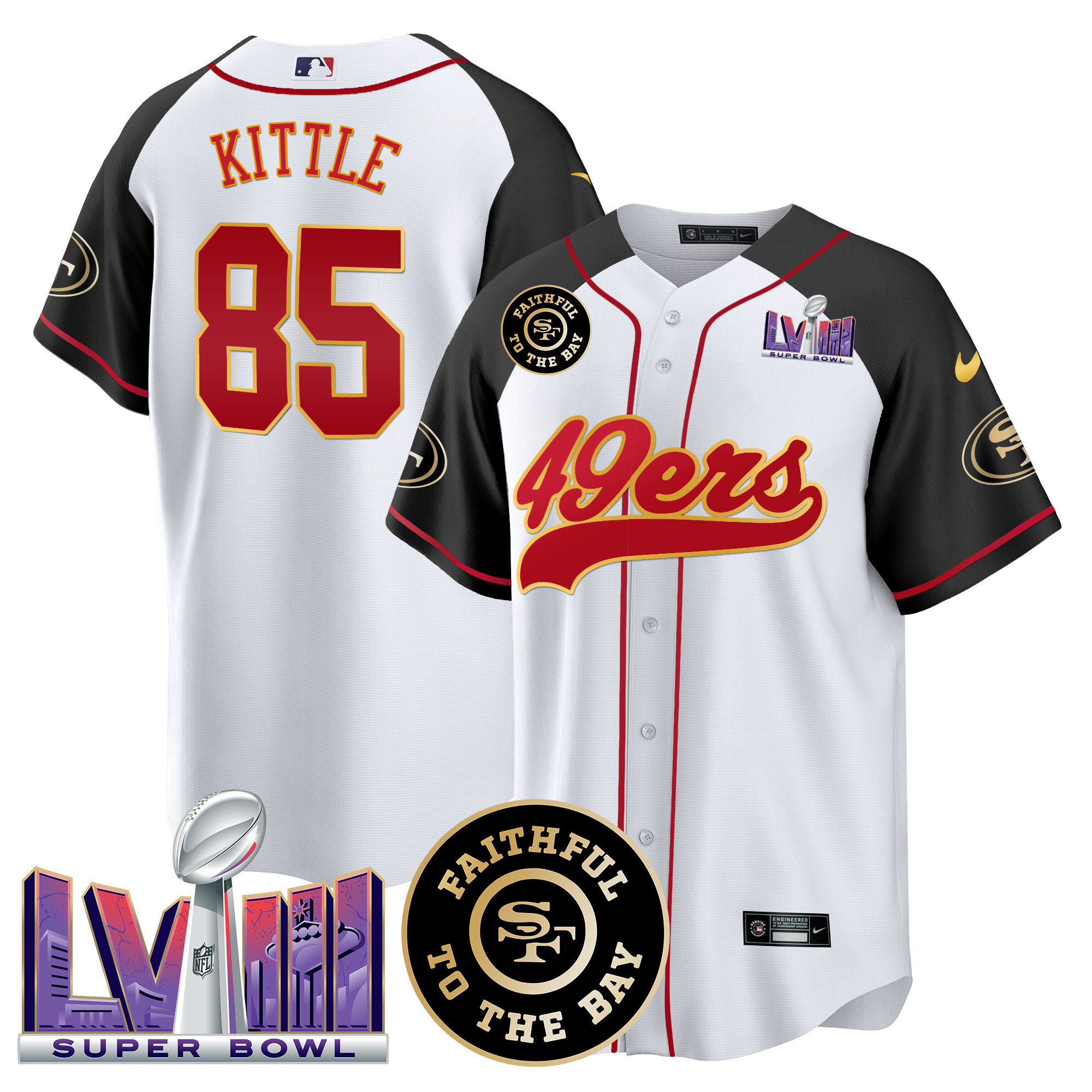 Men's 49ers Faithful & Super Bowl LVIII Patch Baseball Jersey - All Stitched - Image 44