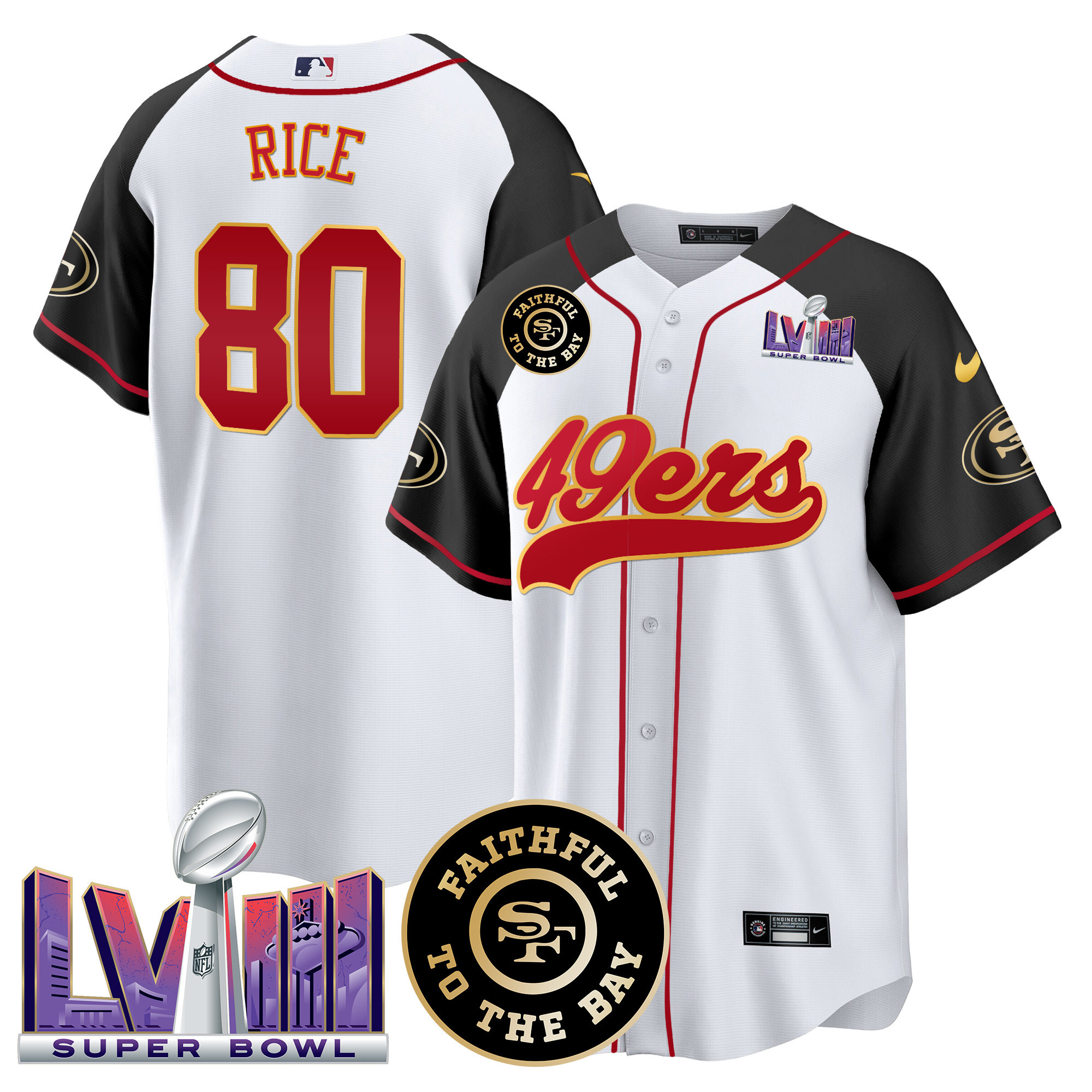 Men's 49ers Faithful & Super Bowl LVIII Patch Baseball Jersey - All Stitched - Image 46