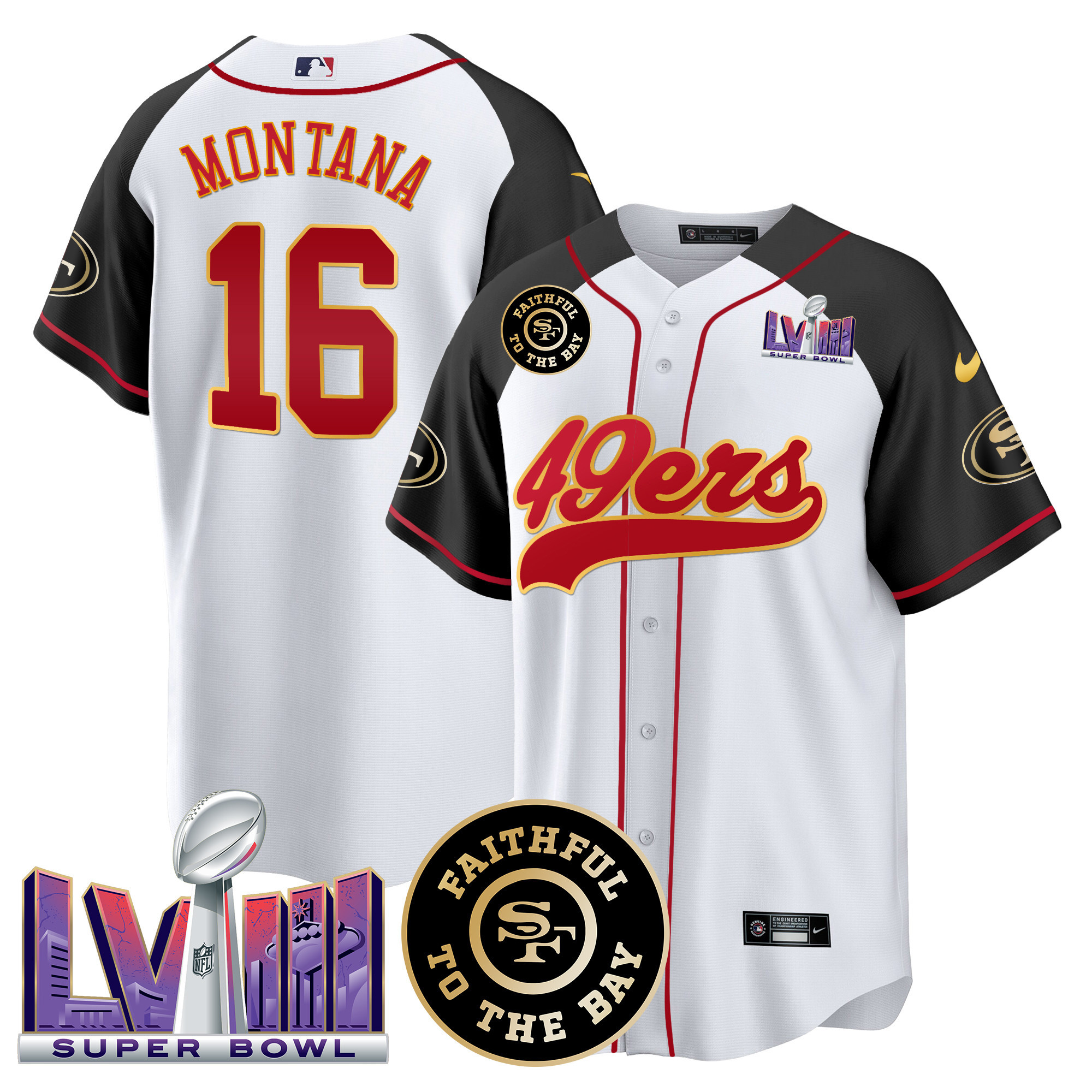 Men's 49ers Faithful & Super Bowl LVIII Patch Baseball Jersey - All Stitched - Image 48
