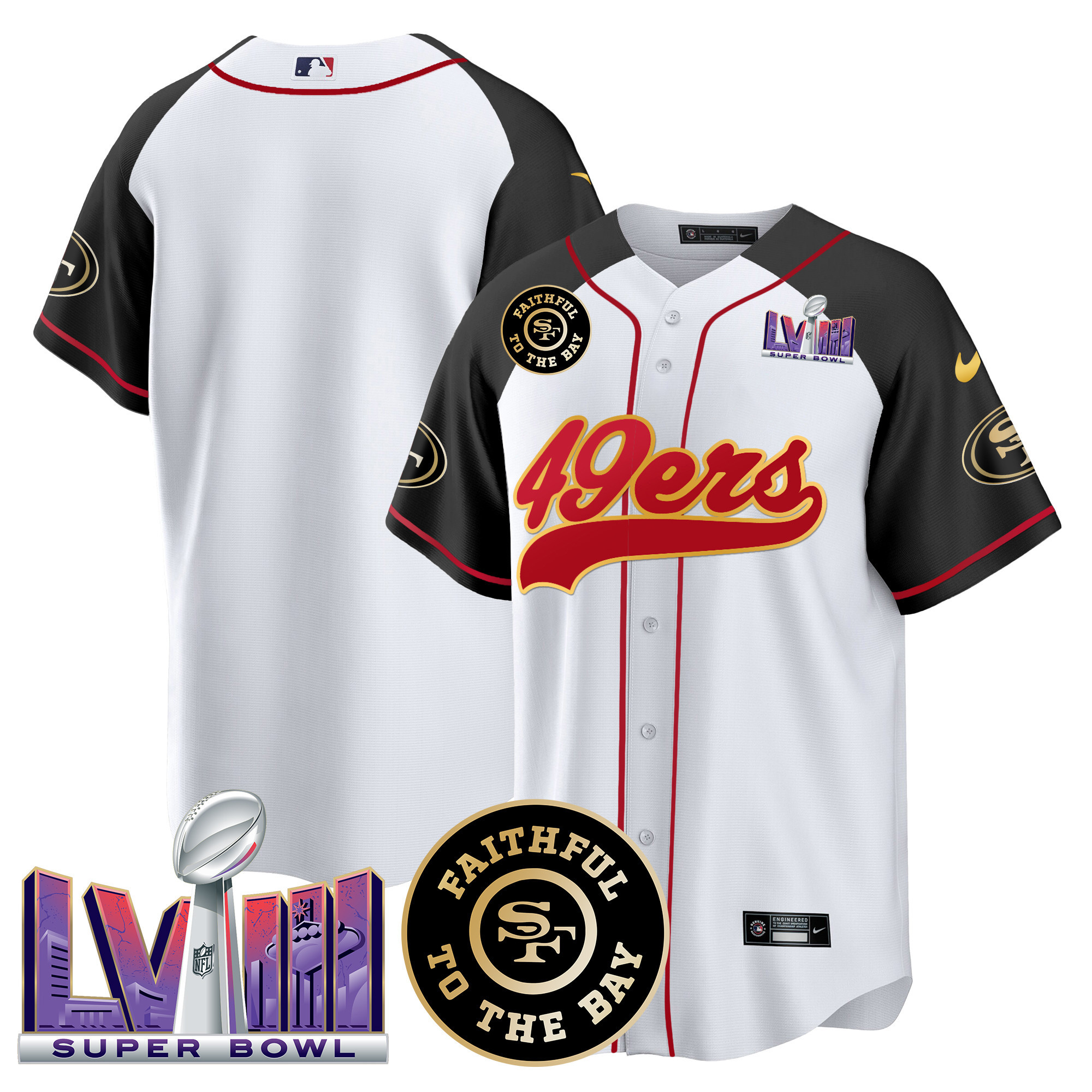 Men's 49ers Faithful & Super Bowl LVIII Patch Baseball Jersey - All Stitched - Image 50