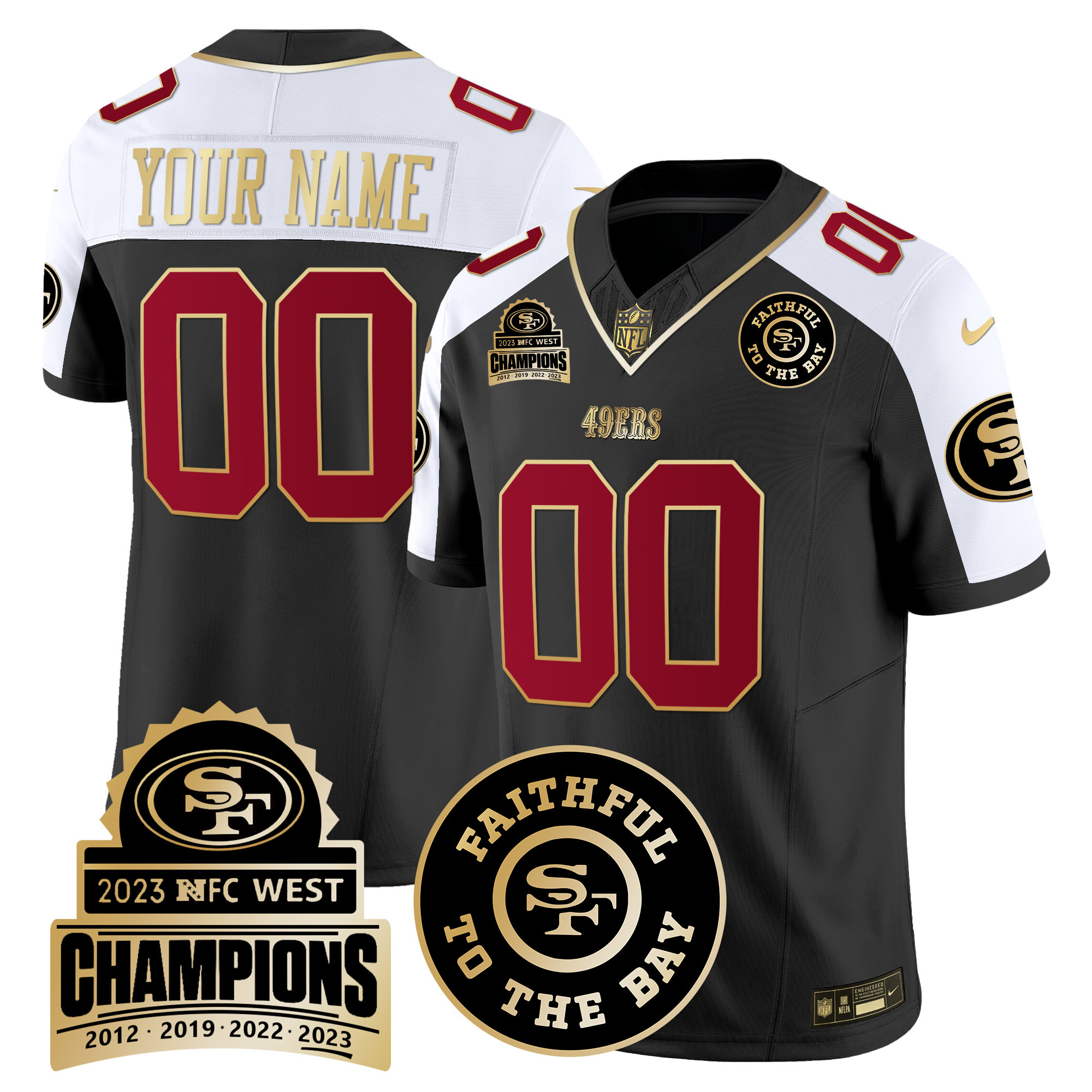 49ers 2023 NFC West Champions Patch Vapor Custom Jersey V3 - All Stitched