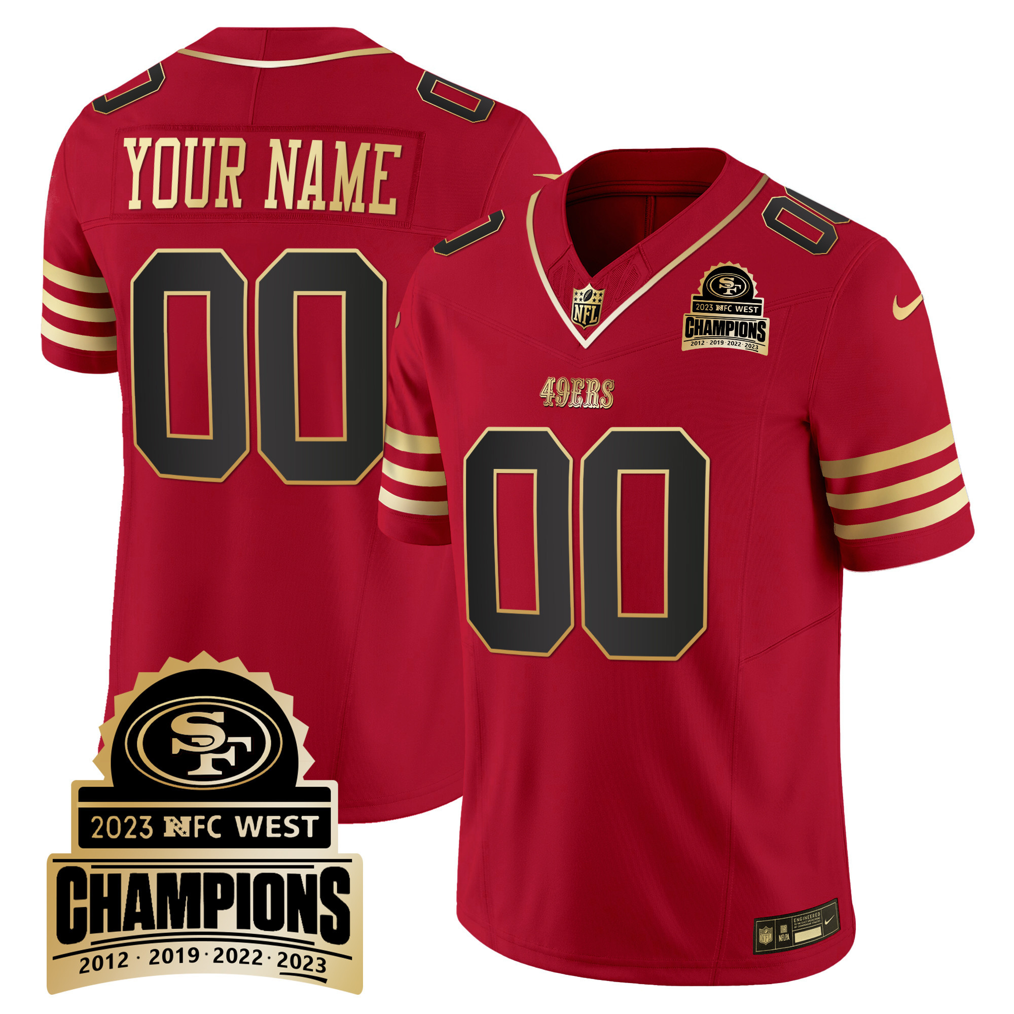 49ers 2023 NFC West Champions Patch Vapor Custom Jersey V4 - All Stitched - Image 2