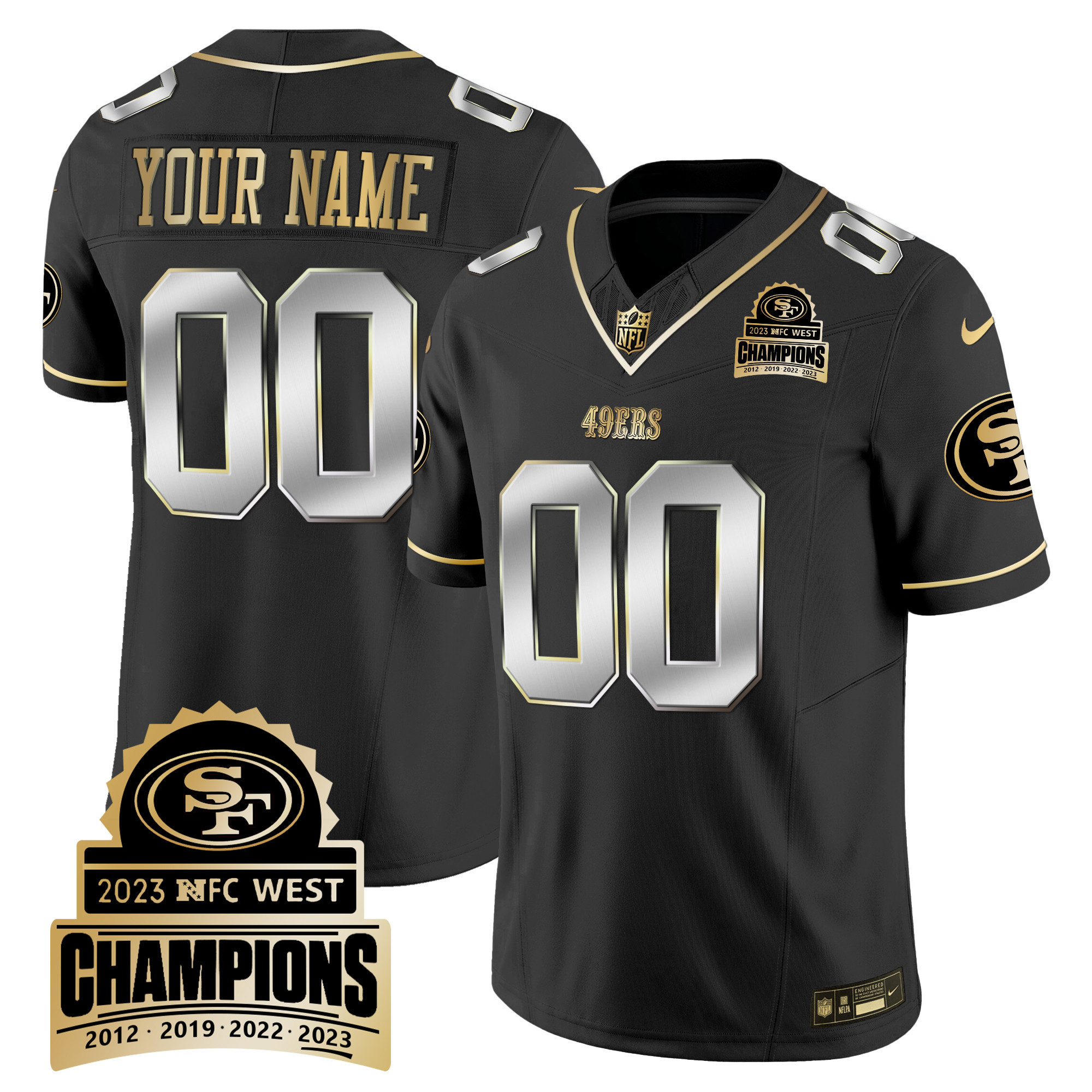 49ers 2023 NFC West Champions Patch Vapor Custom Jersey V4 - All Stitched - Image 4
