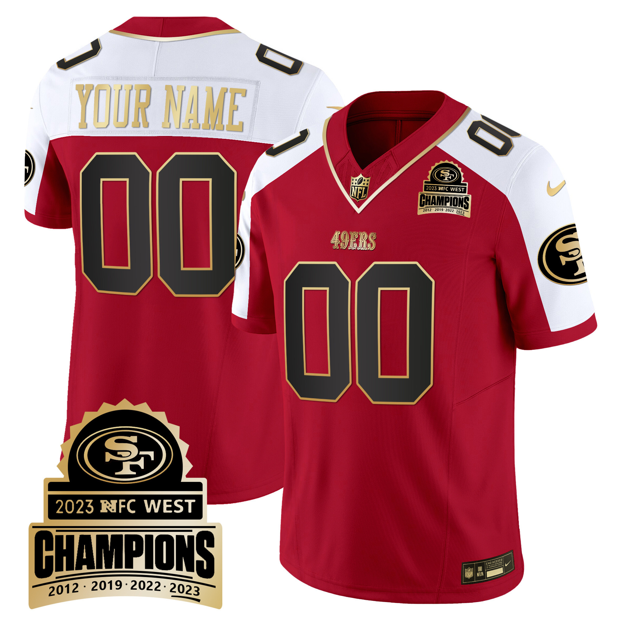 49ers 2023 NFC West Champions Patch Vapor Custom Jersey V4 - All Stitched - Image 5