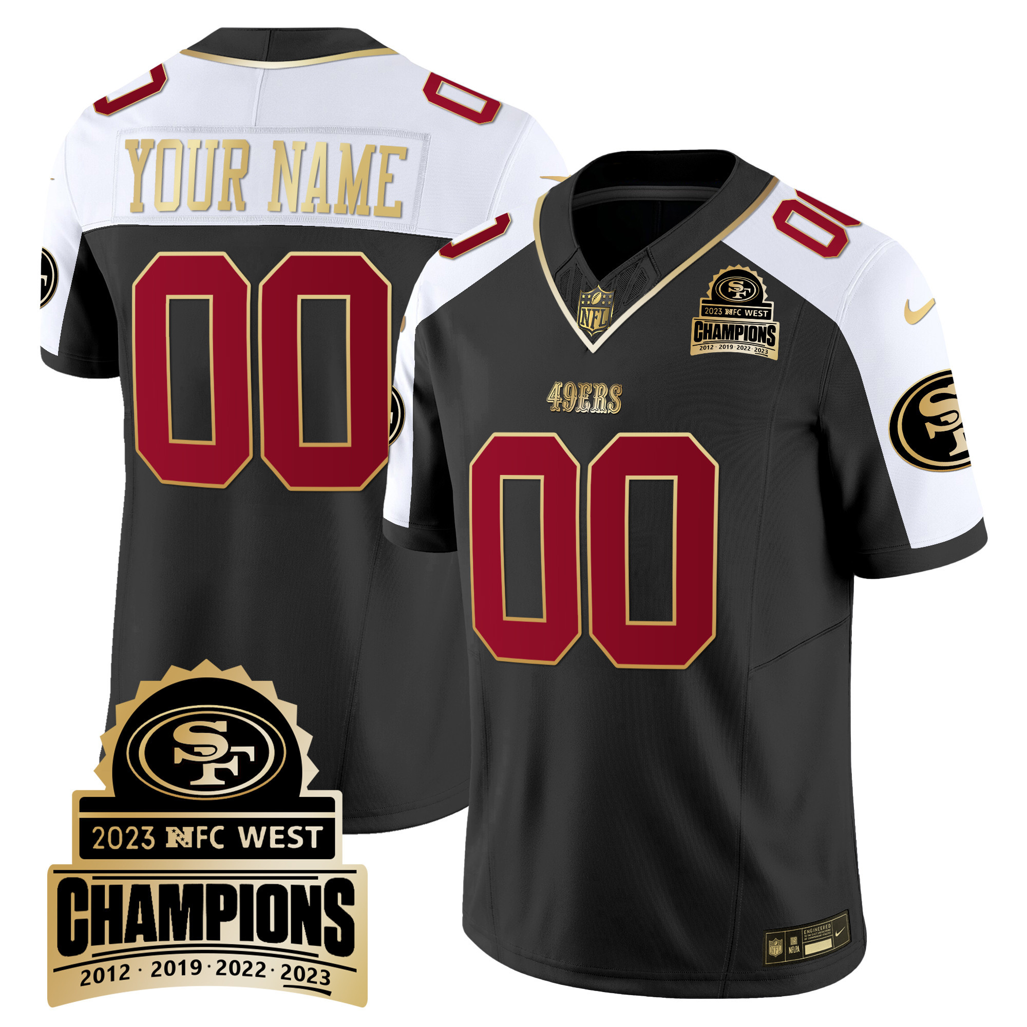 49ers 2023 NFC West Champions Patch Vapor Custom Jersey V4 - All Stitched