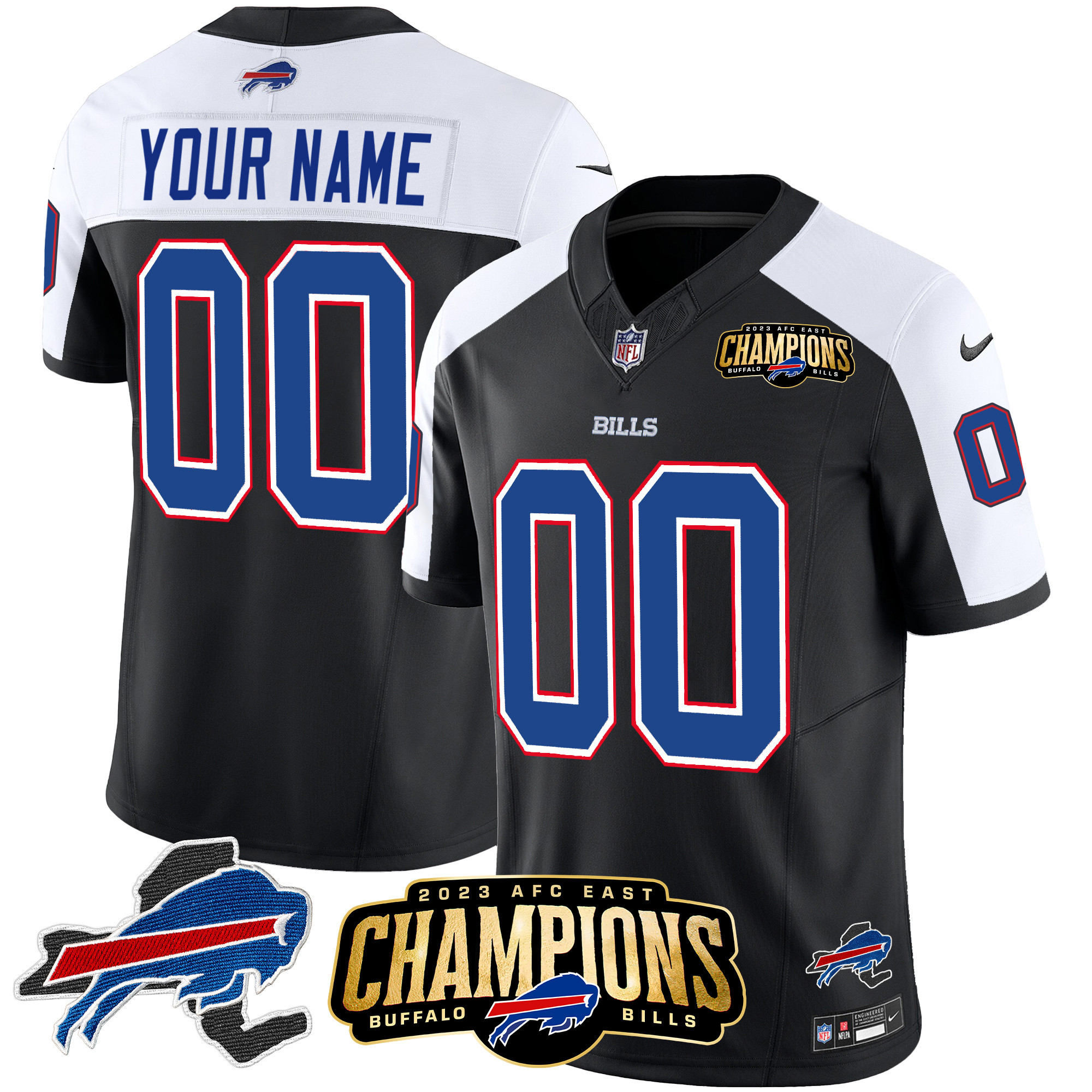 Bills 2023 AFC East Champions Patch Vapor Custom Jersey V2 - All Stitched