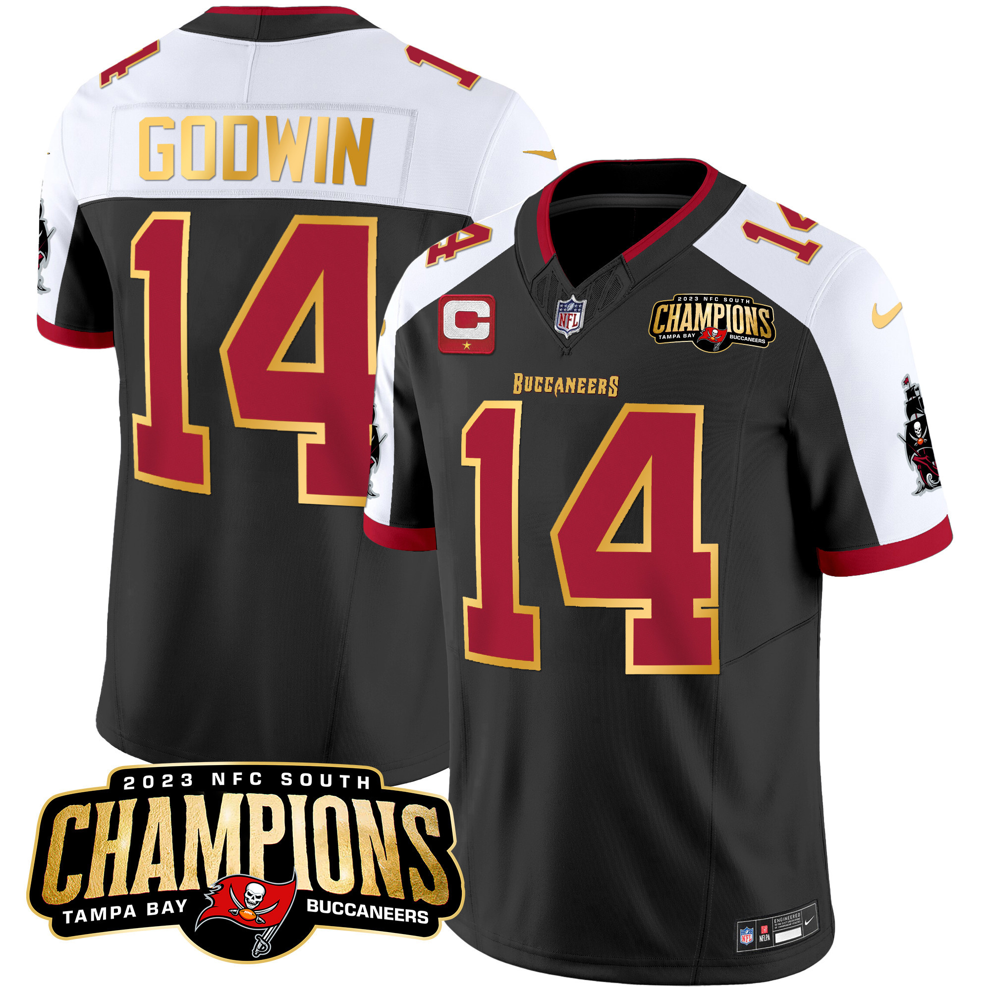 Men's Buccaneers 2023 NFC South Champions Patch Gold Trim Vapor Jersey - All Stitched - Image 3