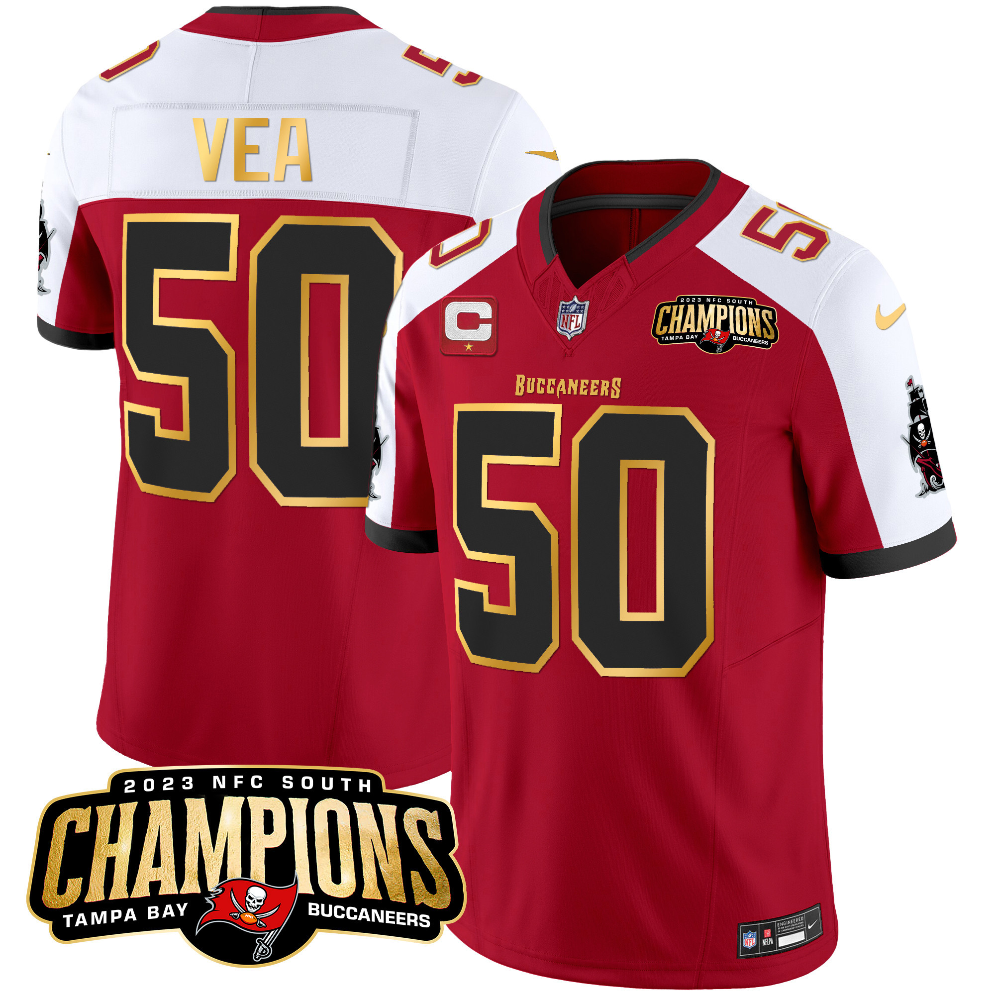 Men's Buccaneers 2023 NFC South Champions Patch Gold Trim Vapor Jersey - All Stitched - Image 12