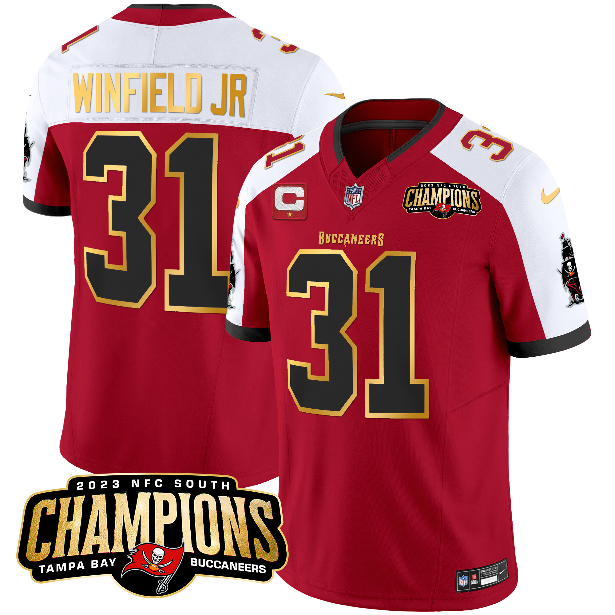 Men's Buccaneers 2023 NFC South Champions Patch Gold Trim Vapor Jersey - All Stitched - Image 13