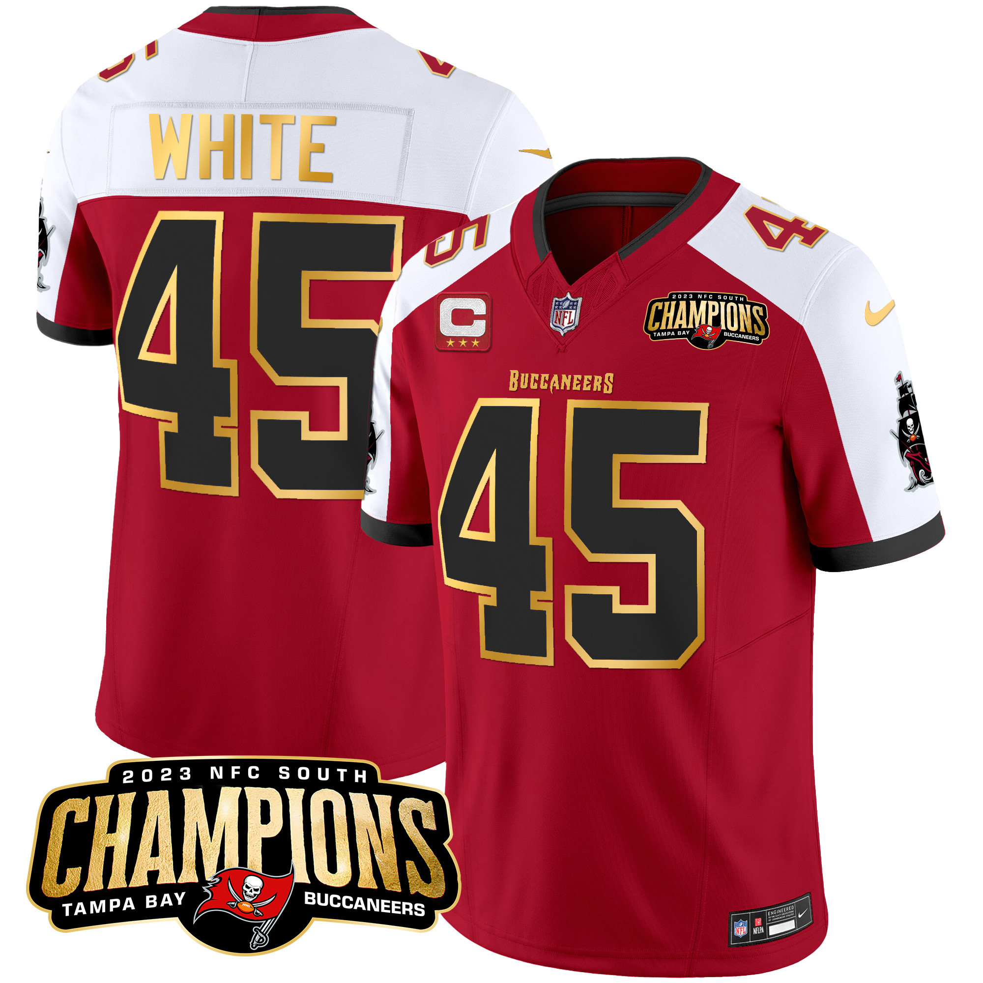 Men's Buccaneers 2023 NFC South Champions Patch Gold Trim Vapor Jersey - All Stitched - Image 14