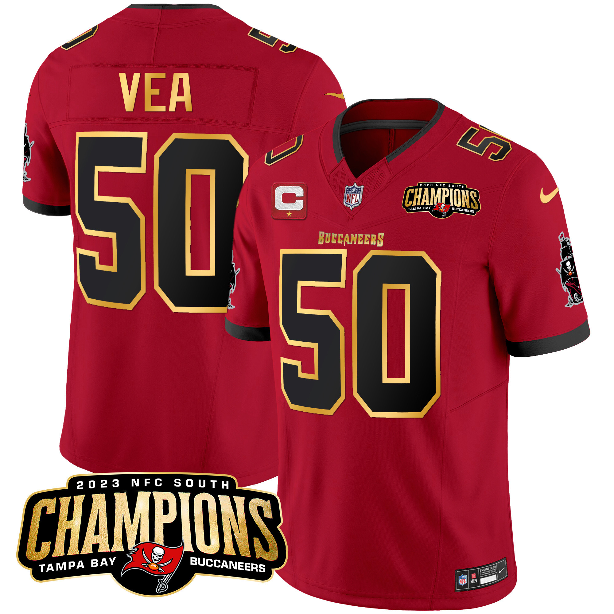 Men's Buccaneers 2023 NFC South Champions Patch Gold Trim Vapor Jersey - All Stitched - Image 19