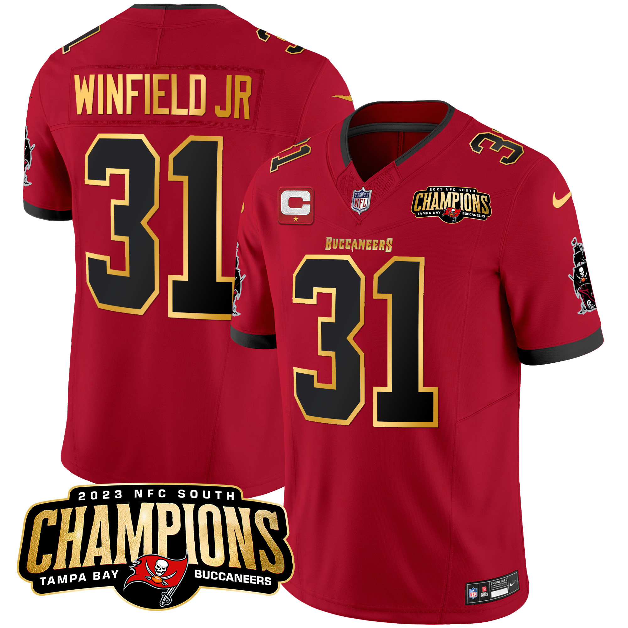 Men's Buccaneers 2023 NFC South Champions Patch Gold Trim Vapor Jersey - All Stitched - Image 20