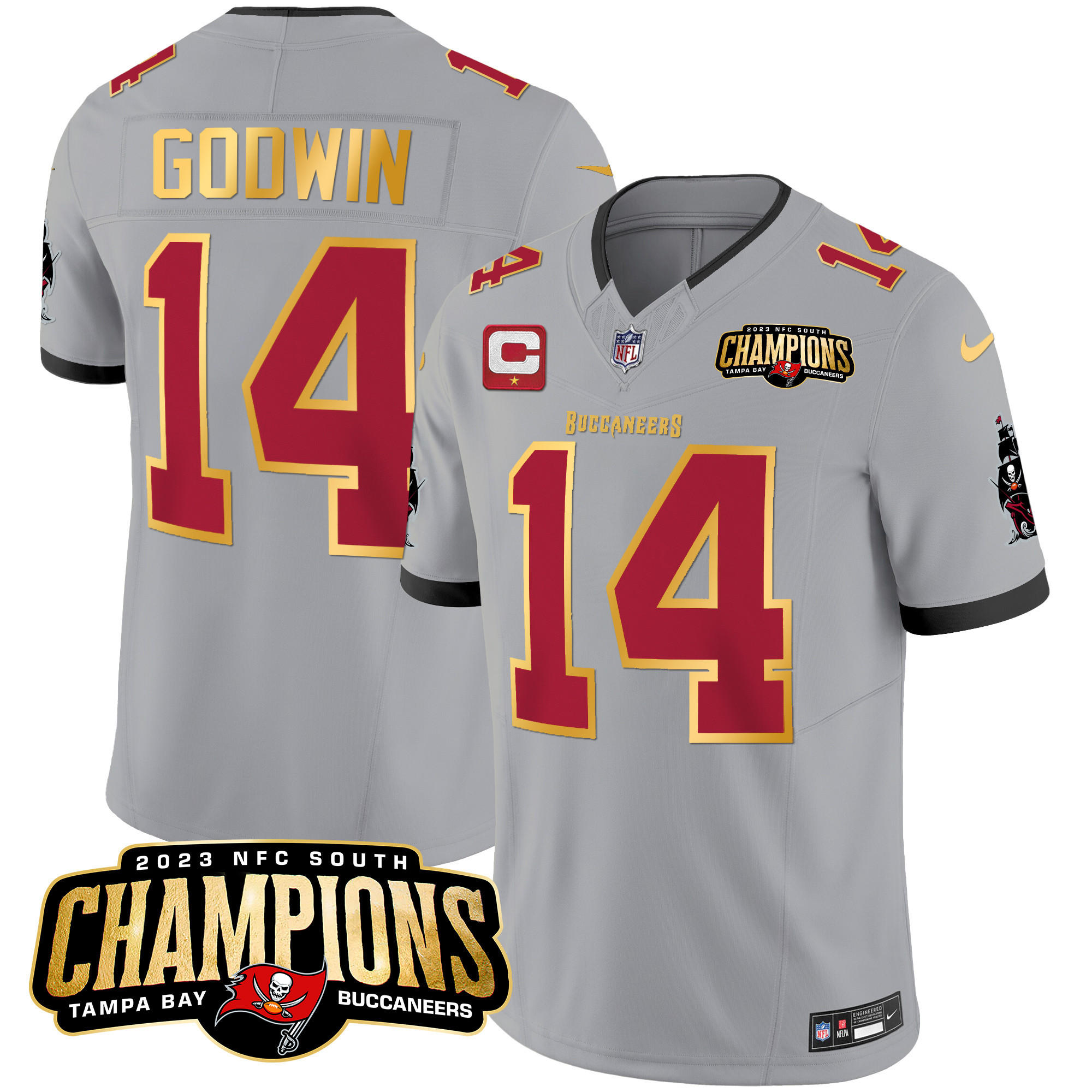 Men's Buccaneers 2023 NFC South Champions Patch Gold Trim Vapor Jersey - All Stitched - Image 38