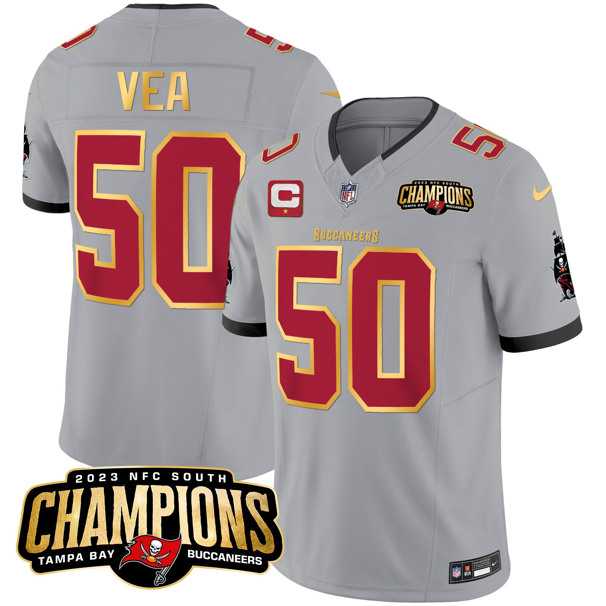 Men's Buccaneers 2023 NFC South Champions Patch Gold Trim Vapor Jersey - All Stitched - Image 40