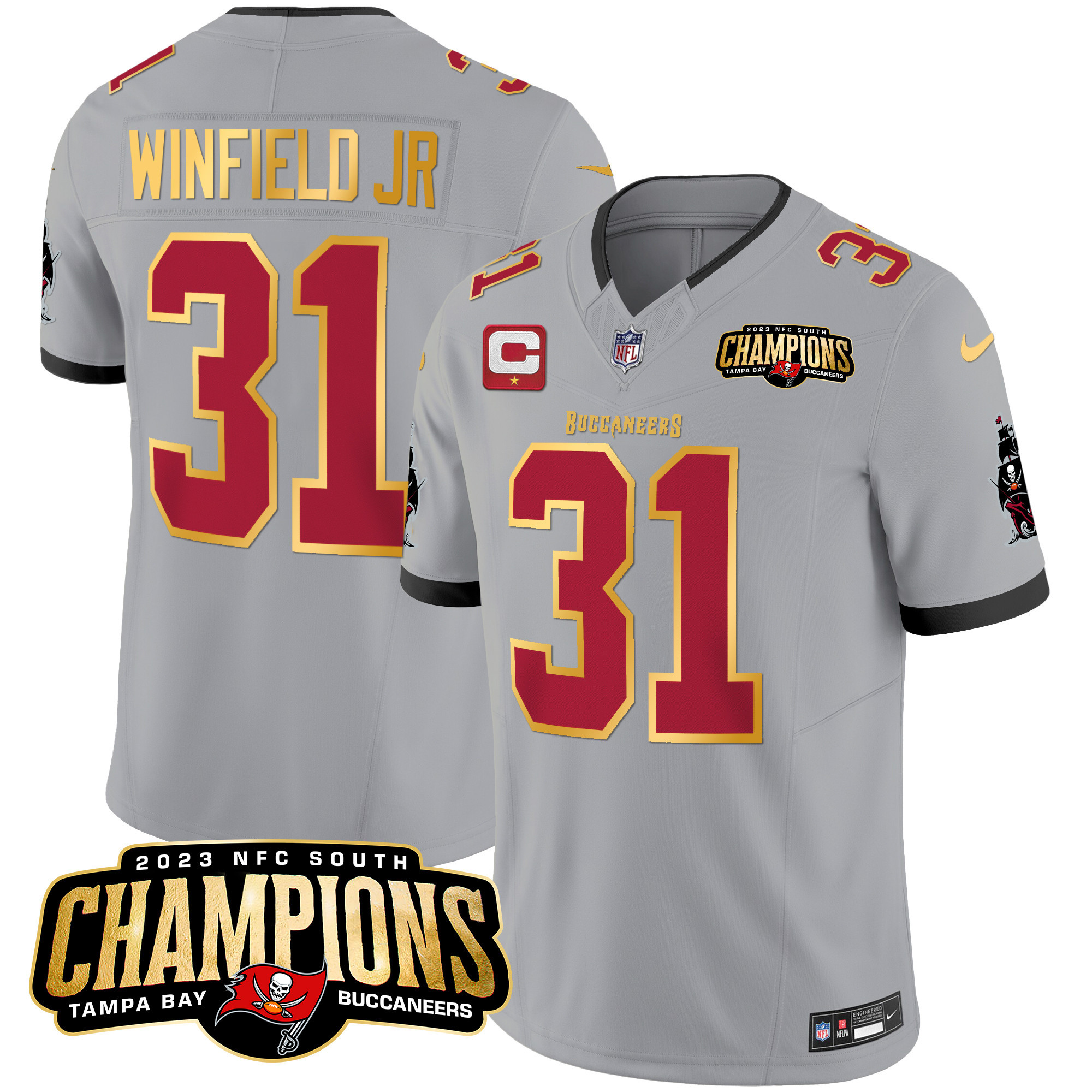 Men's Buccaneers 2023 NFC South Champions Patch Gold Trim Vapor Jersey - All Stitched - Image 41