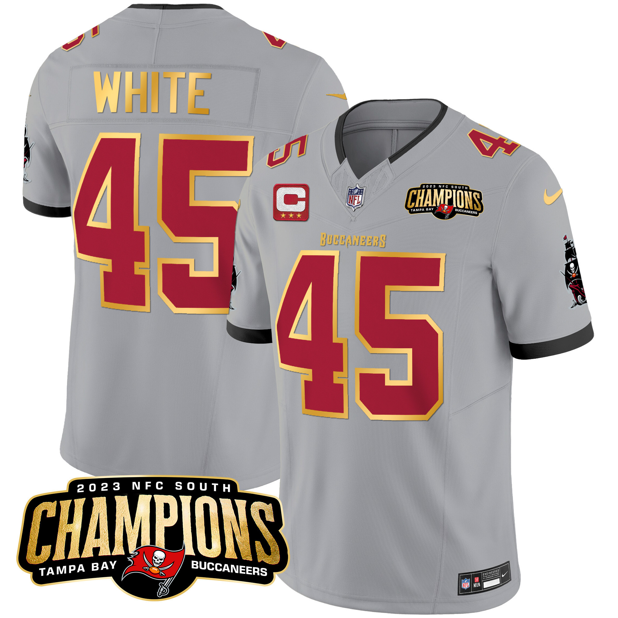 Men's Buccaneers 2023 NFC South Champions Patch Gold Trim Vapor Jersey - All Stitched - Image 42