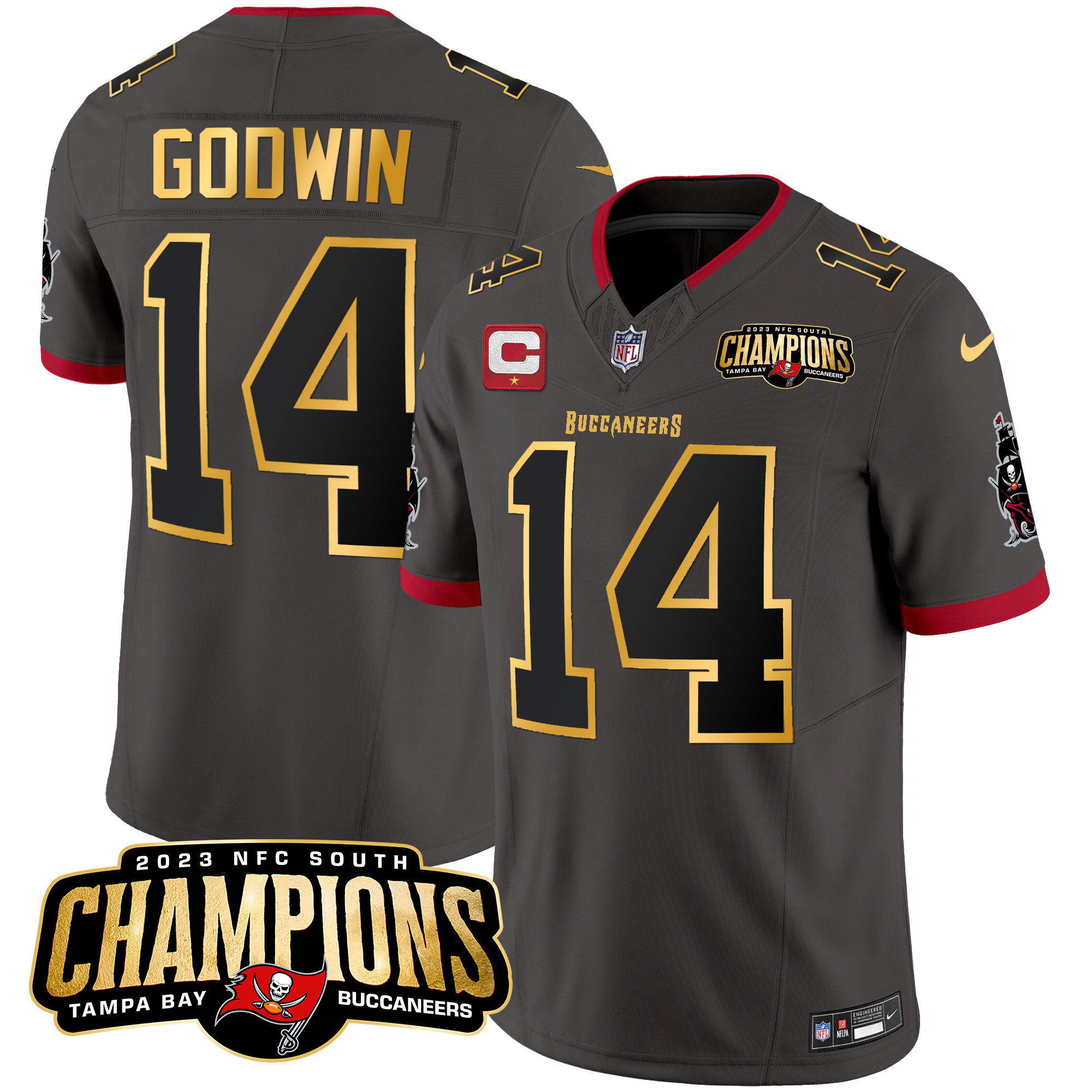 Men's Buccaneers 2023 NFC South Champions Patch Gold Trim Vapor Jersey - All Stitched - Image 31