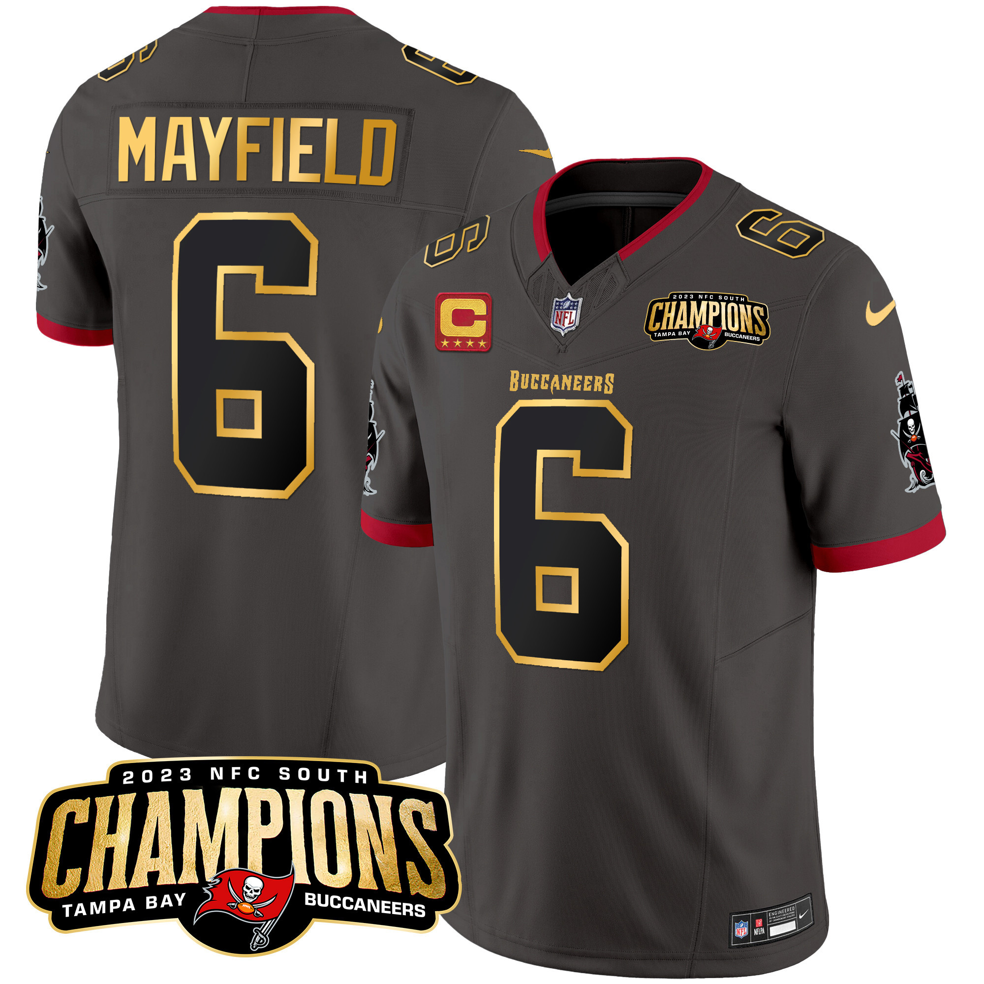 Men's Buccaneers 2023 NFC South Champions Patch Gold Trim Vapor Jersey - All Stitched - Image 32