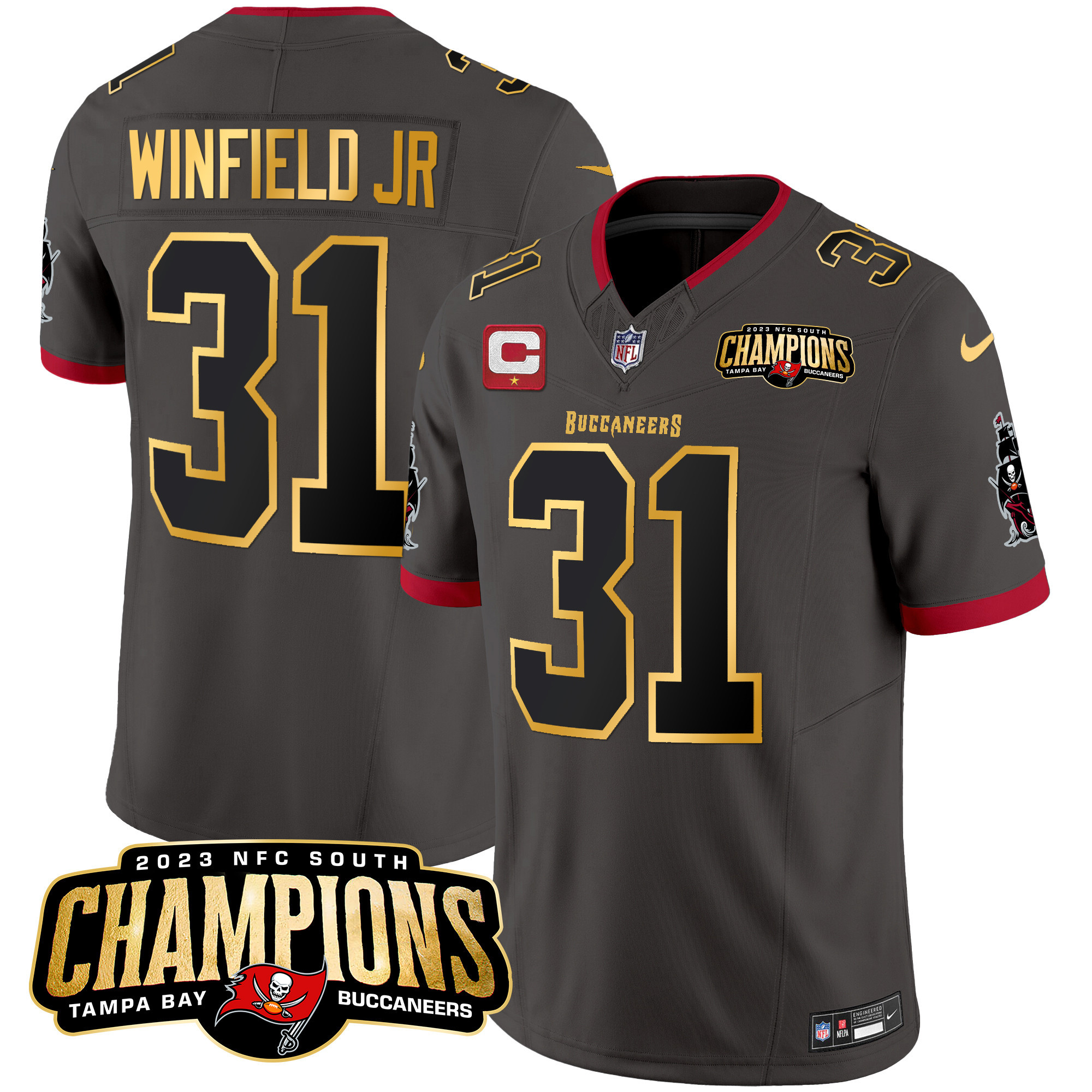Men's Buccaneers 2023 NFC South Champions Patch Gold Trim Vapor Jersey - All Stitched - Image 34