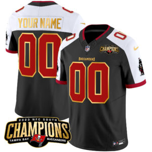 Buccaneers 2023 NFC South Champions Patch Gold Trim Vapor Custom Jersey - All Stitched