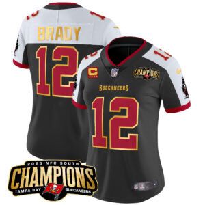 Women's Buccaneers 2023 NFC South Champions Patch Gold Trim Vapor Jersey - All Stitched