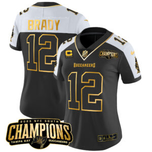 Women's Buccaneers 2023 NFC South Champions Patch Gold Vapor Jersey - All Stitched