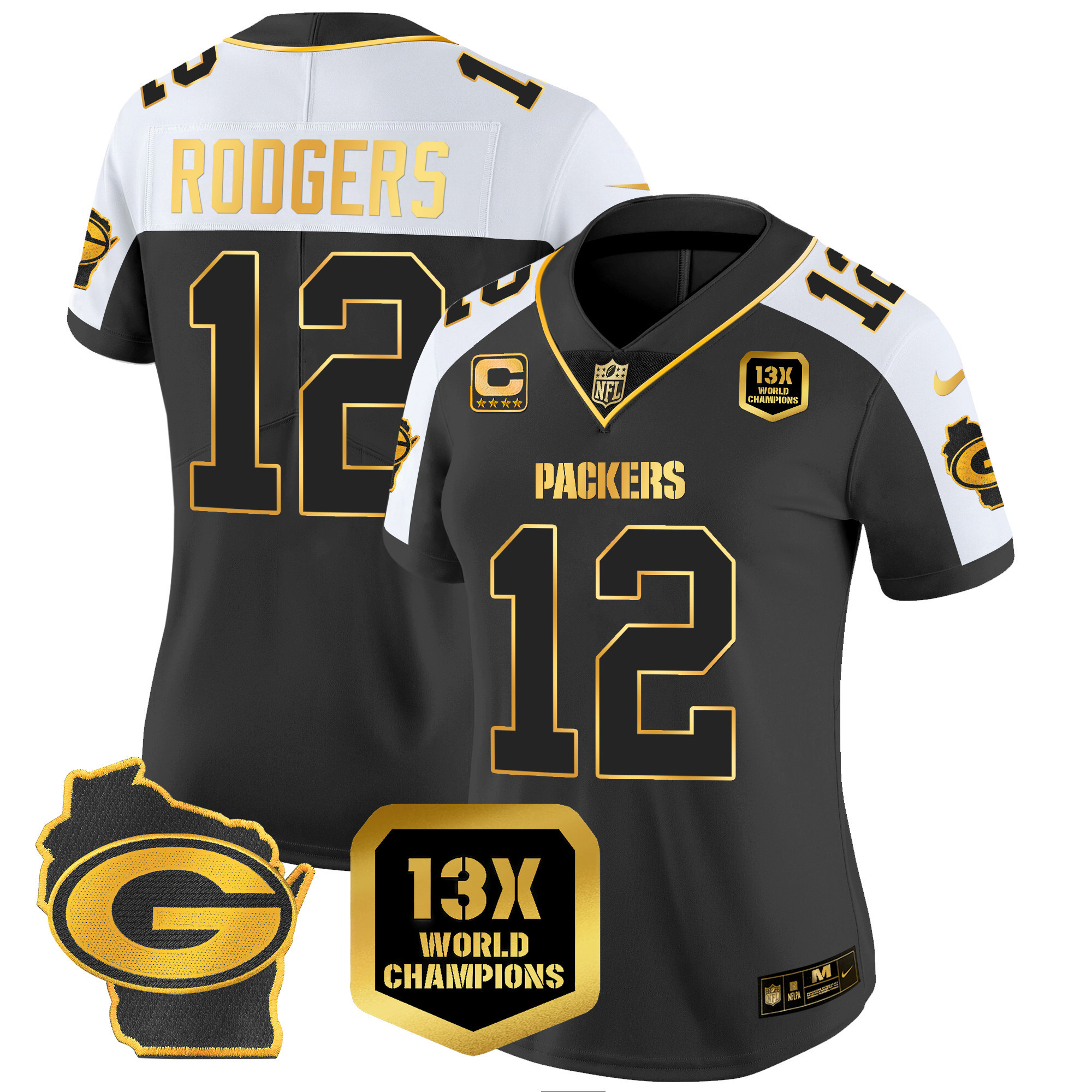 Women's Packers 13 Time World Champions & Home Patch Gold Vapor Jersey – All Stitched - Image 4