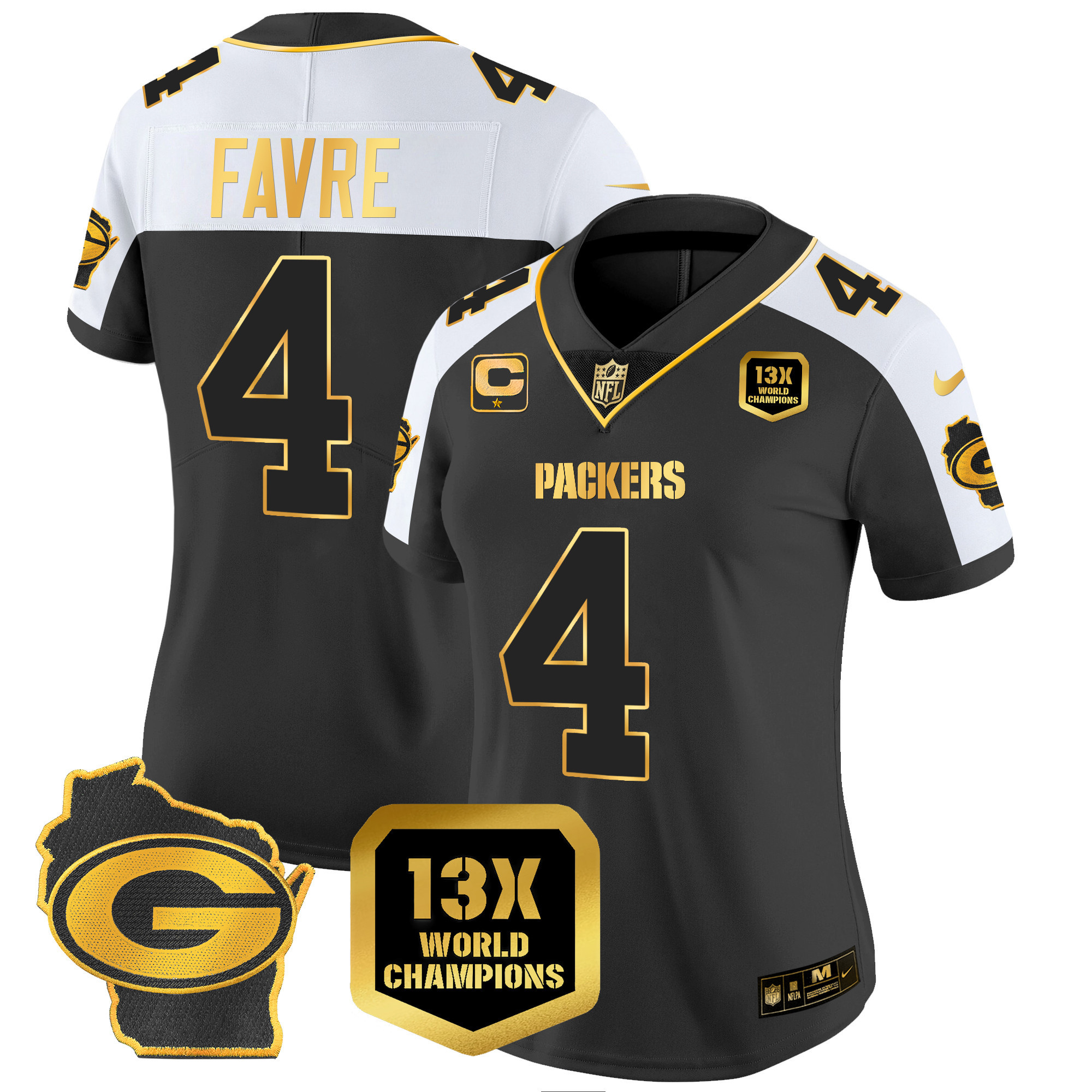 Women's Packers 13 Time World Champions & Home Patch Gold Vapor Jersey – All Stitched - Image 5