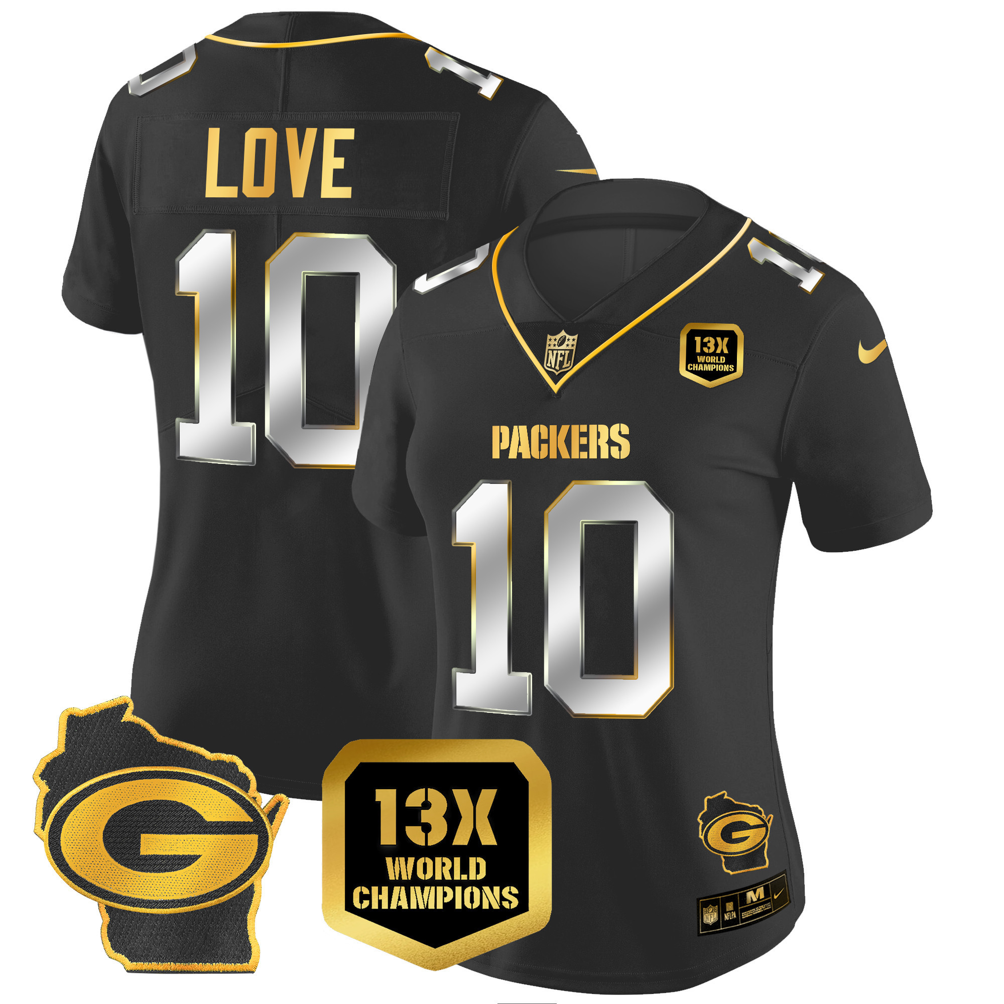 Women's Packers 13 Time World Champions & Home Patch Gold Vapor Jersey – All Stitched - Image 7