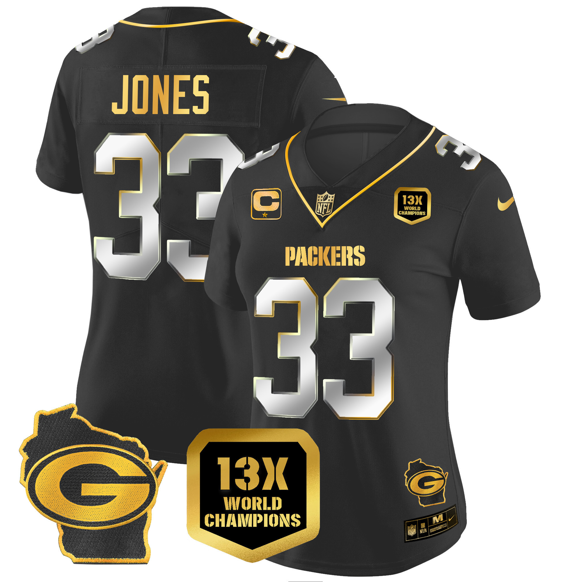 Women's Packers 13 Time World Champions & Home Patch Gold Vapor Jersey – All Stitched - Image 9