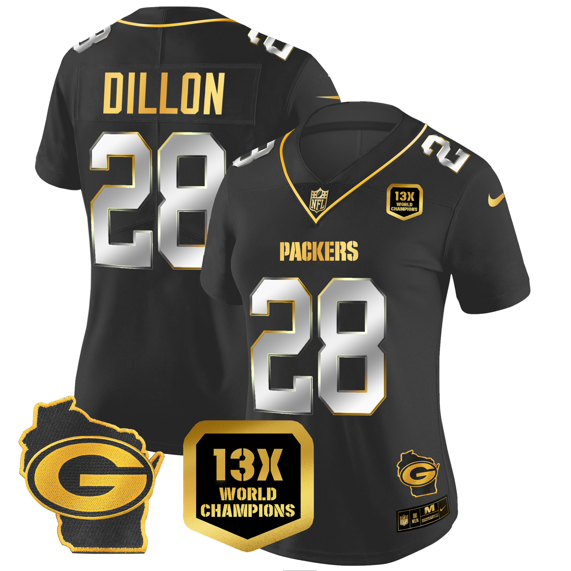 Women's Packers 13 Time World Champions & Home Patch Gold Vapor Jersey – All Stitched - Image 8