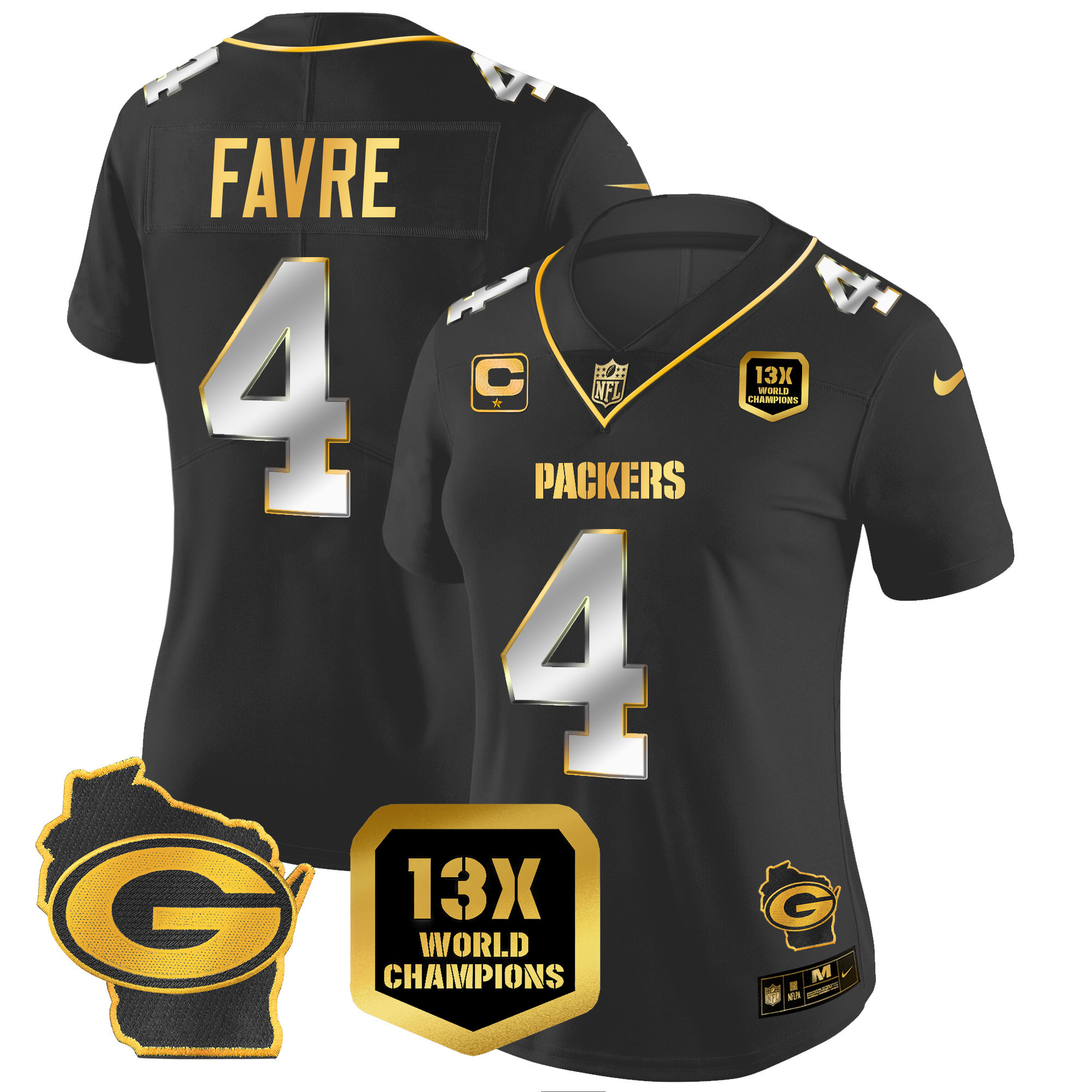 Women's Packers 13 Time World Champions & Home Patch Gold Vapor Jersey – All Stitched - Image 11