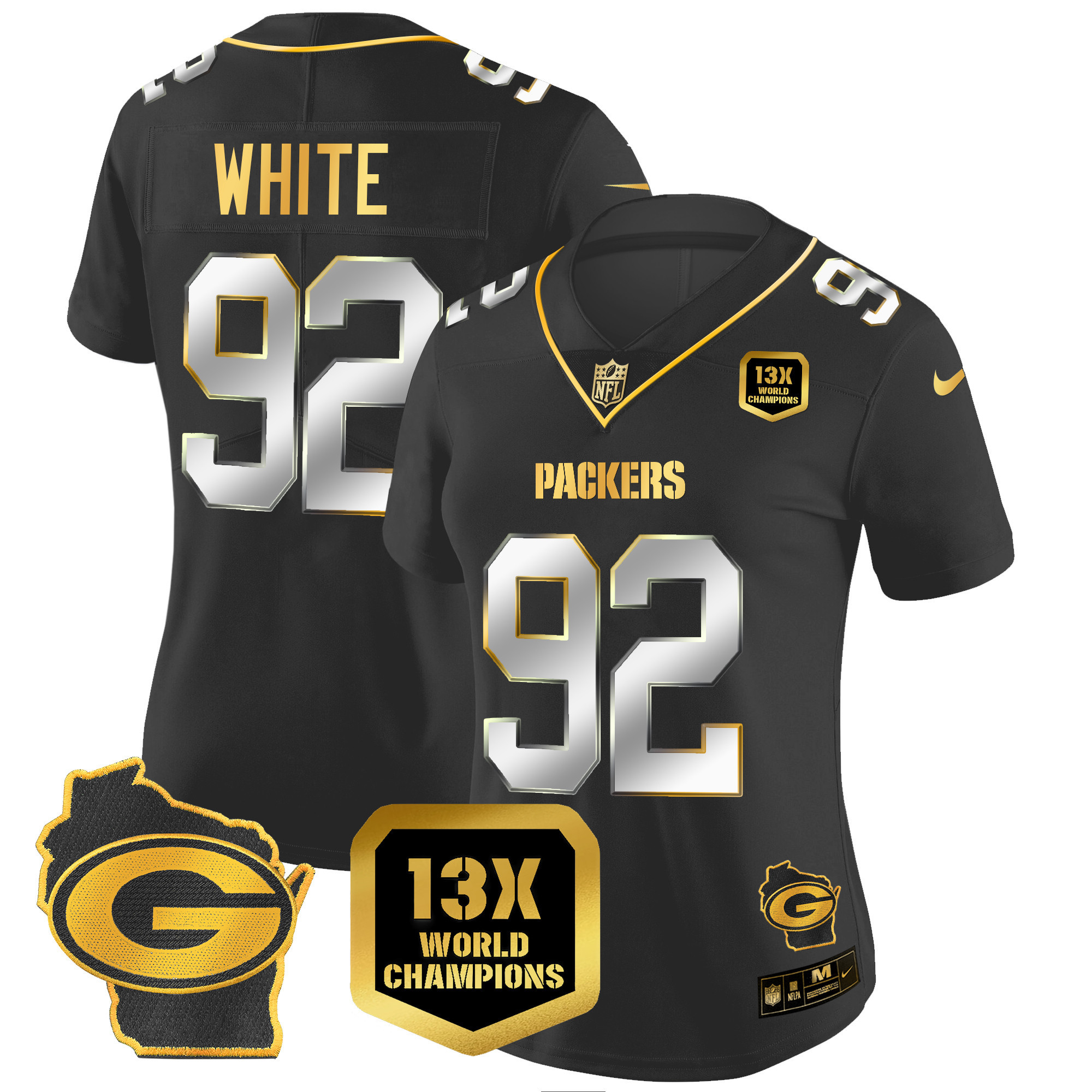 Women's Packers 13 Time World Champions & Home Patch Gold Vapor Jersey – All Stitched - Image 12
