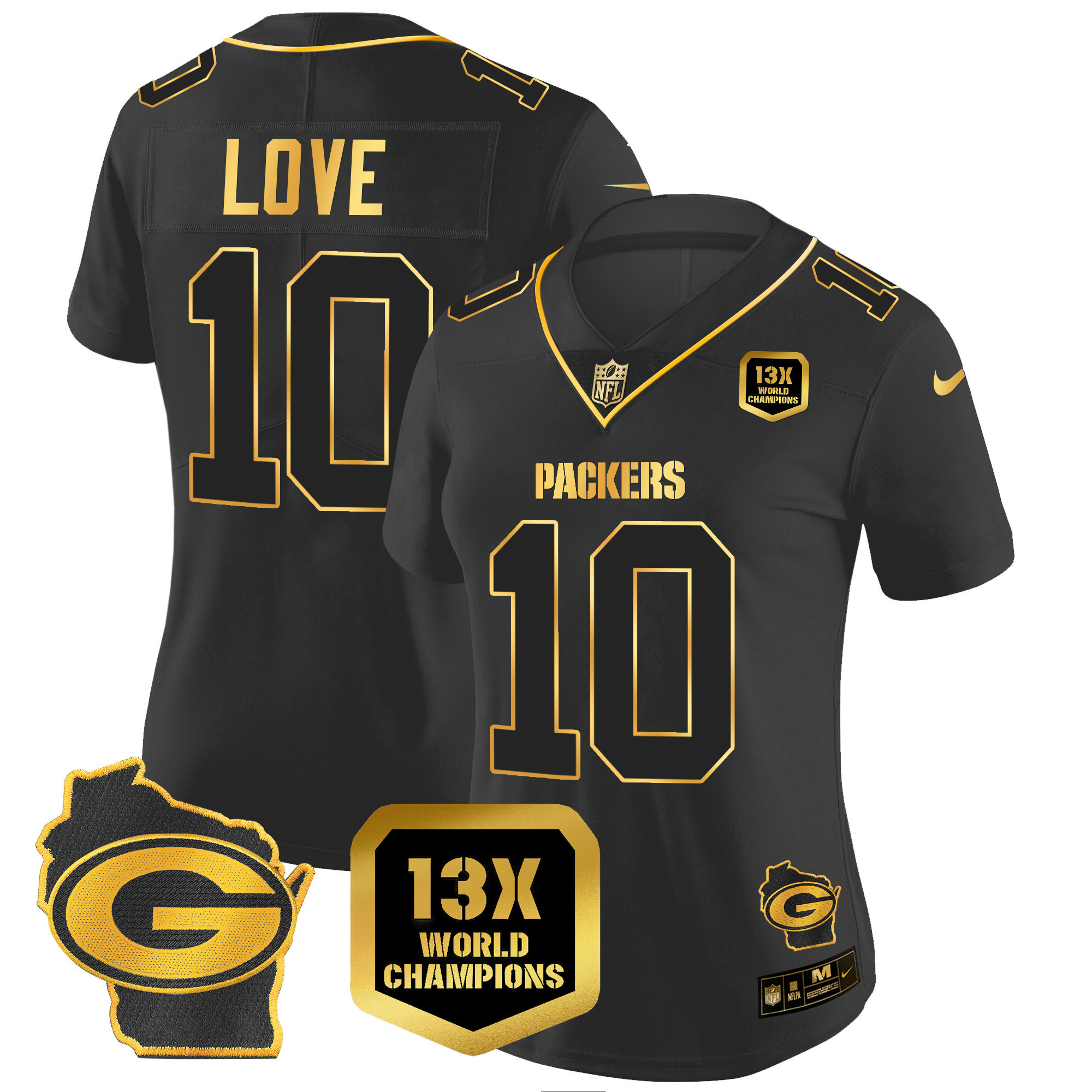 Women's Packers 13 Time World Champions & Home Patch Gold Vapor Jersey – All Stitched - Image 13